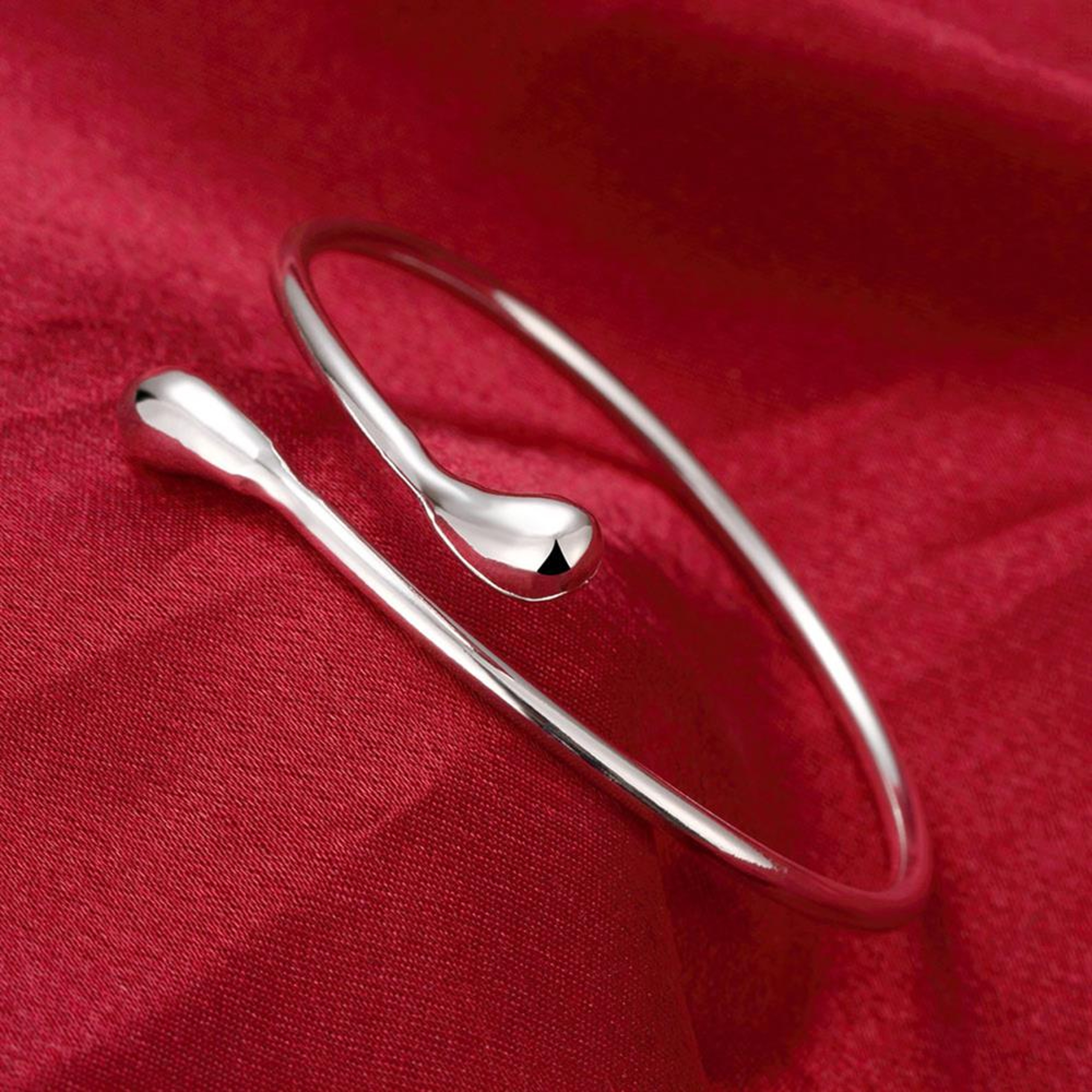 Elegant Water Droplet Sterling Silver Cuff Bangle – view 3