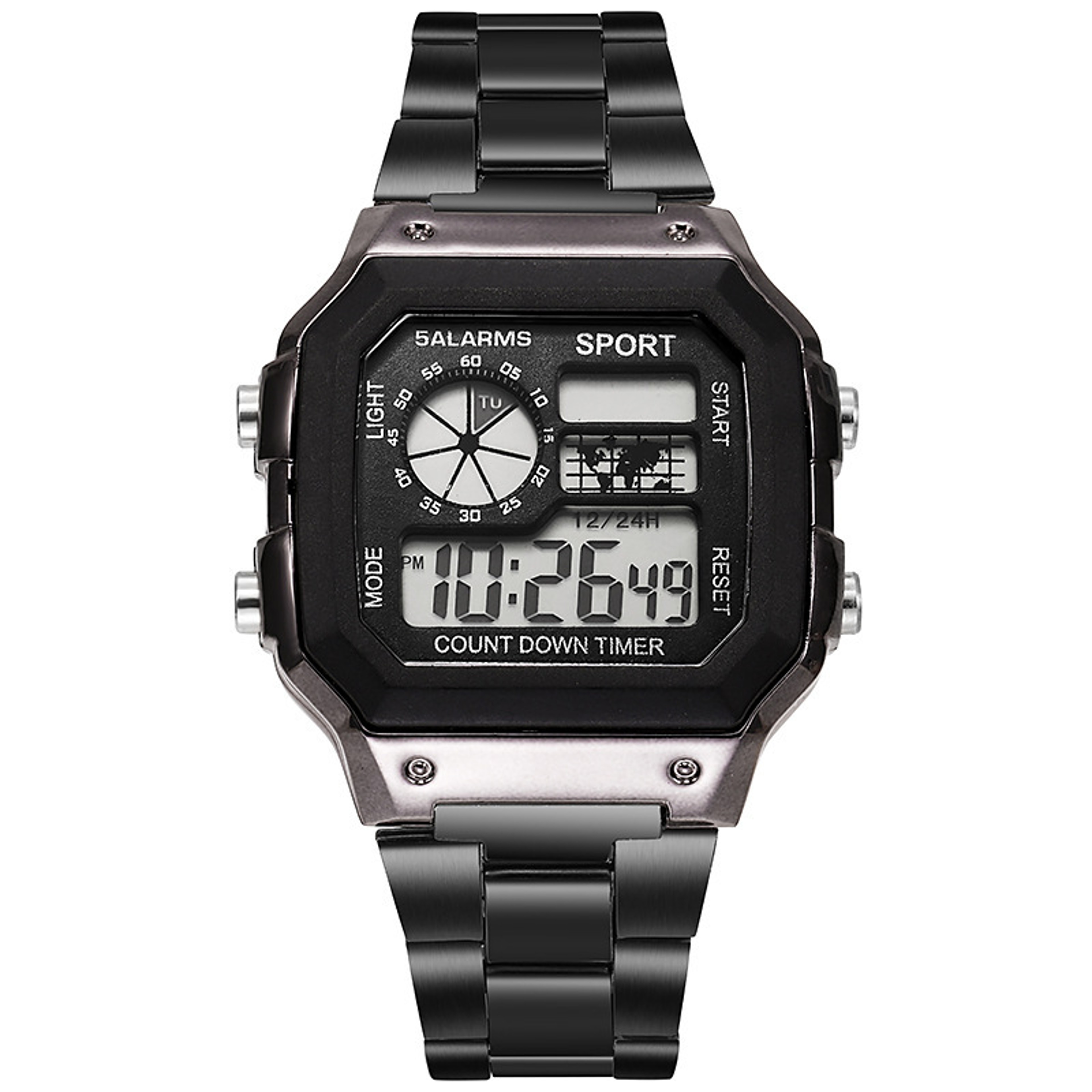 Retro Men's Vintage Digital Watch Luxury Stainless Steel Sport Wristwatch – view 3