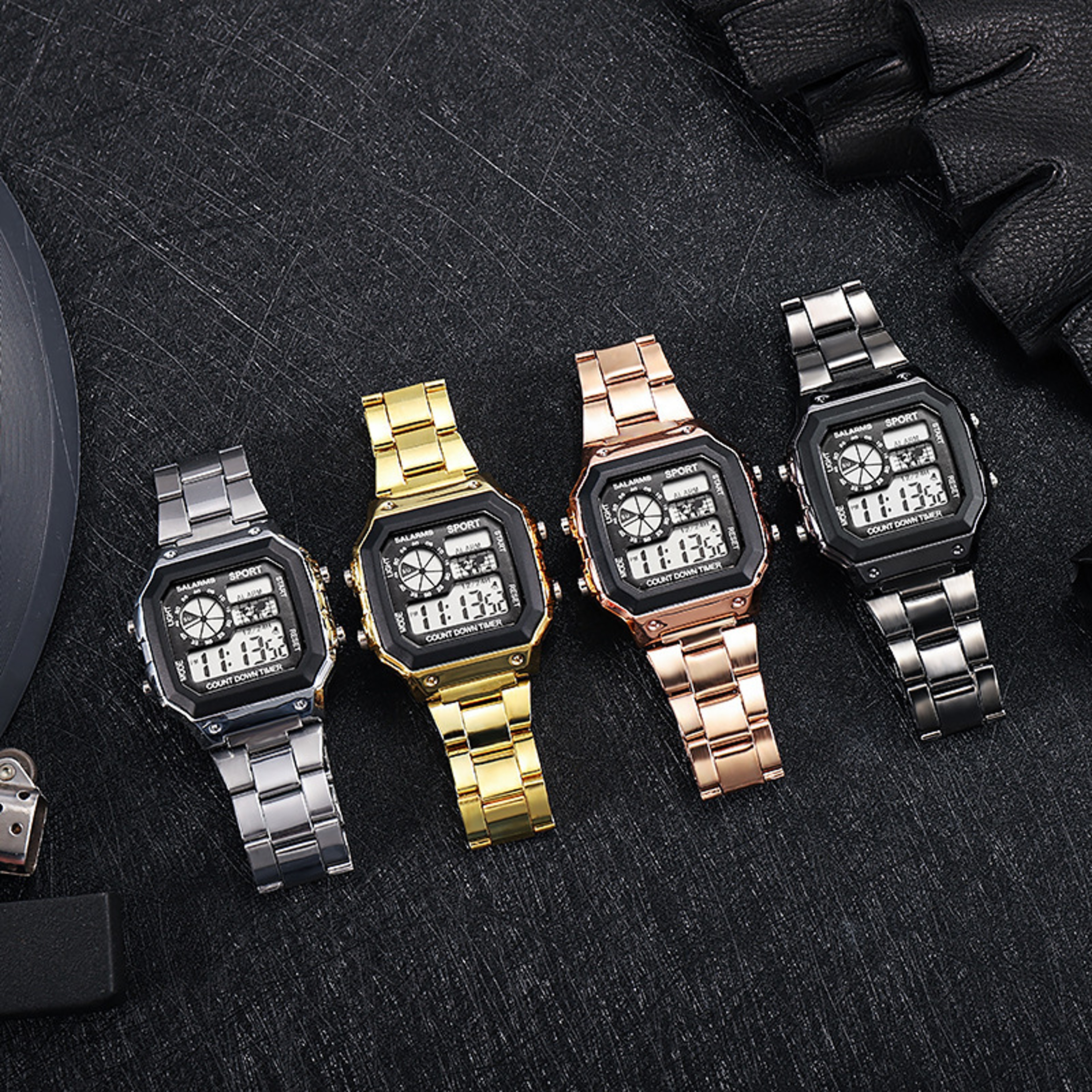 Retro Men's Vintage Digital Watch Luxury Stainless Steel Sport Wristwatch – view 4