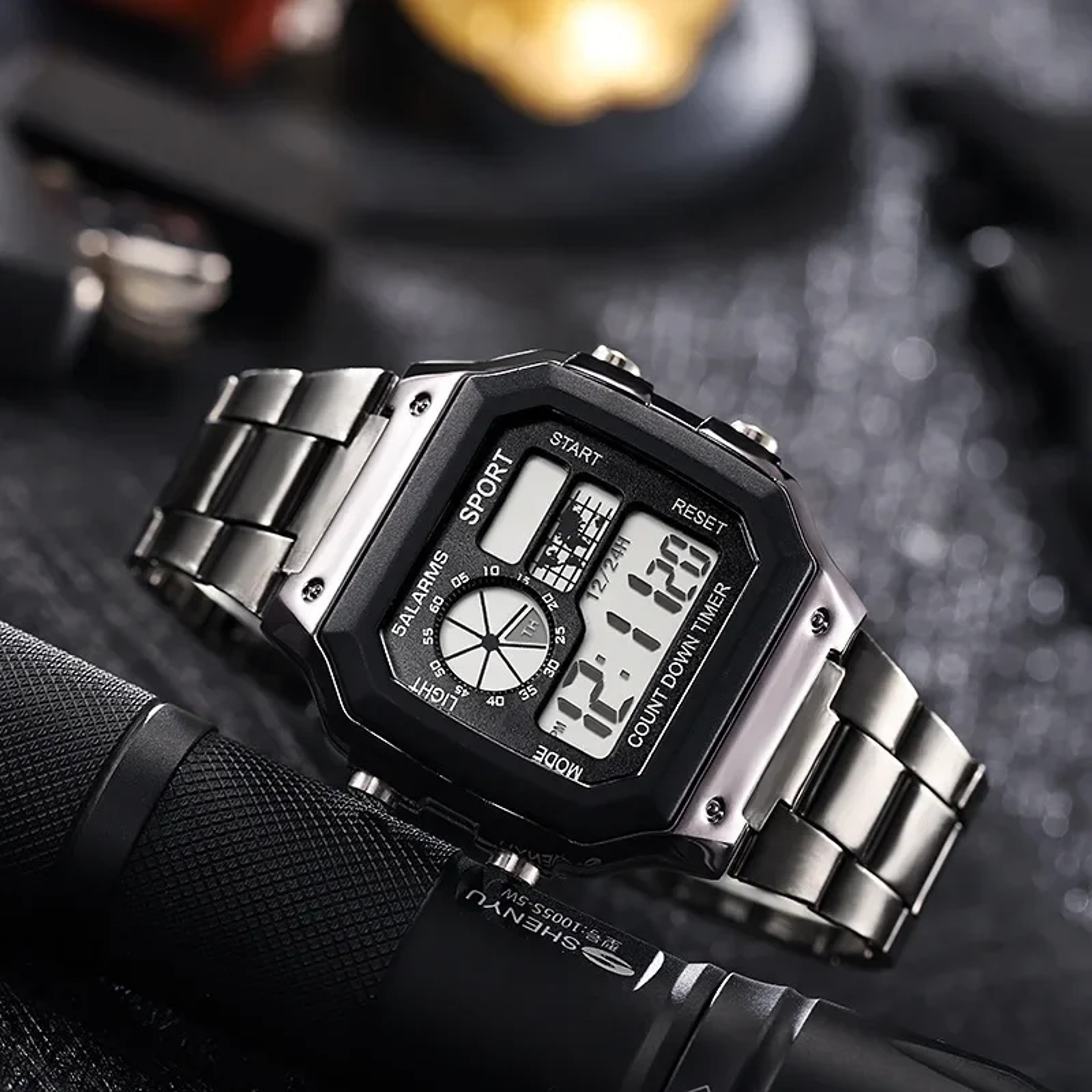 Retro Men's Vintage Digital Watch Luxury Stainless Steel Sport Wristwatch – view 7