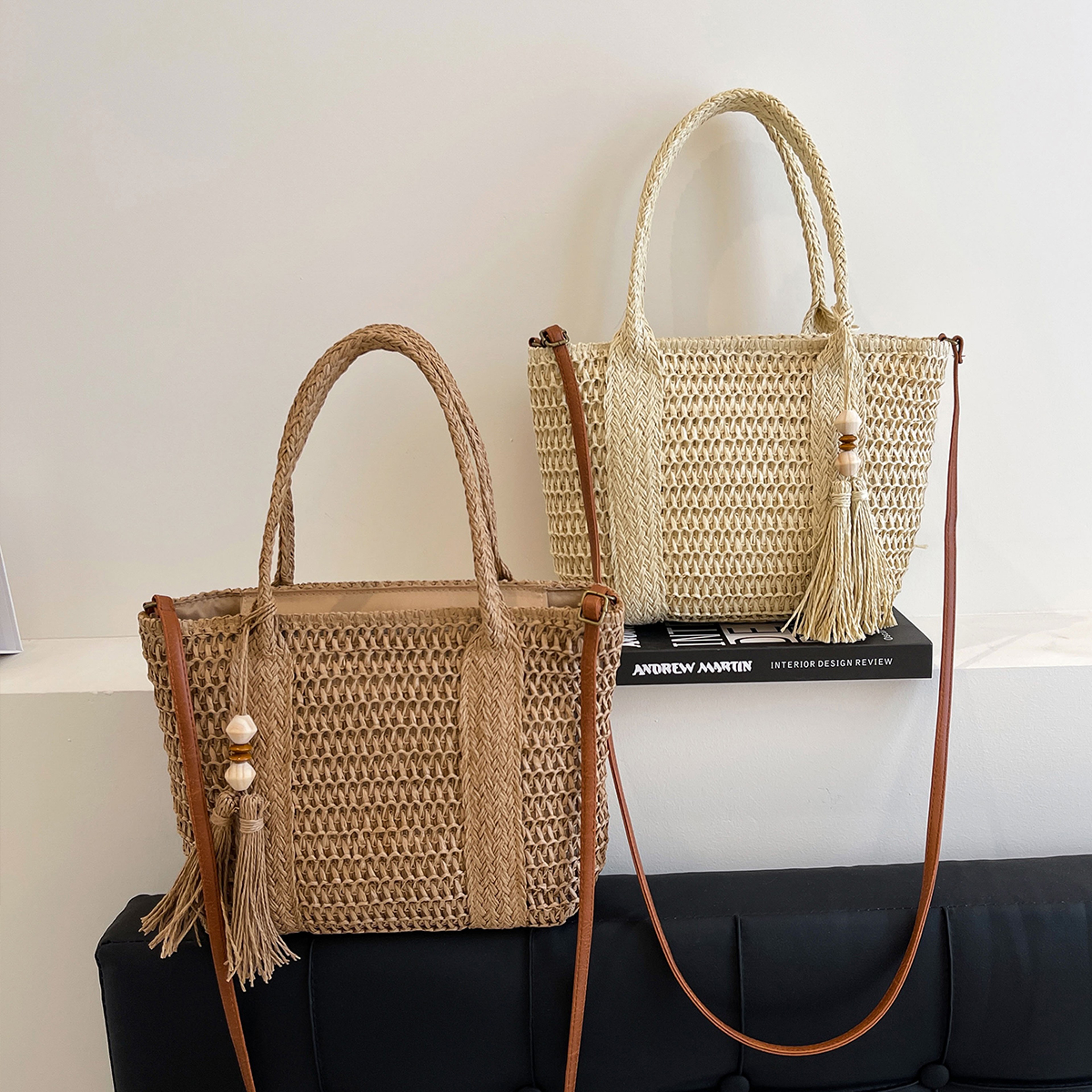 Chic Woven Straw Beach Bag Large Summer Seaside Vacation Knitted Tote – view 1
