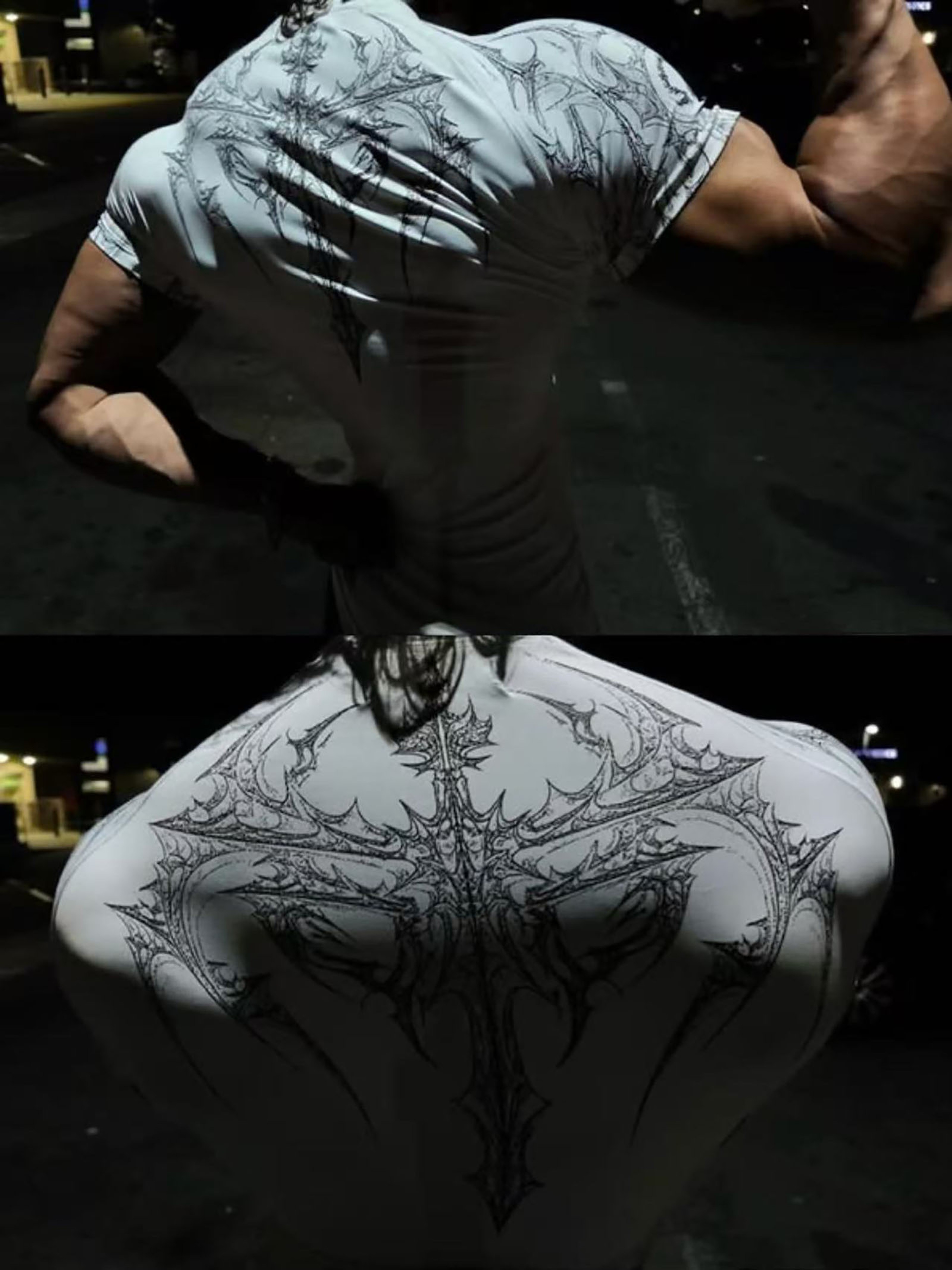 Mens Gothic Print Muscle Tee High Elasticity Gym Workout Shirt 1
