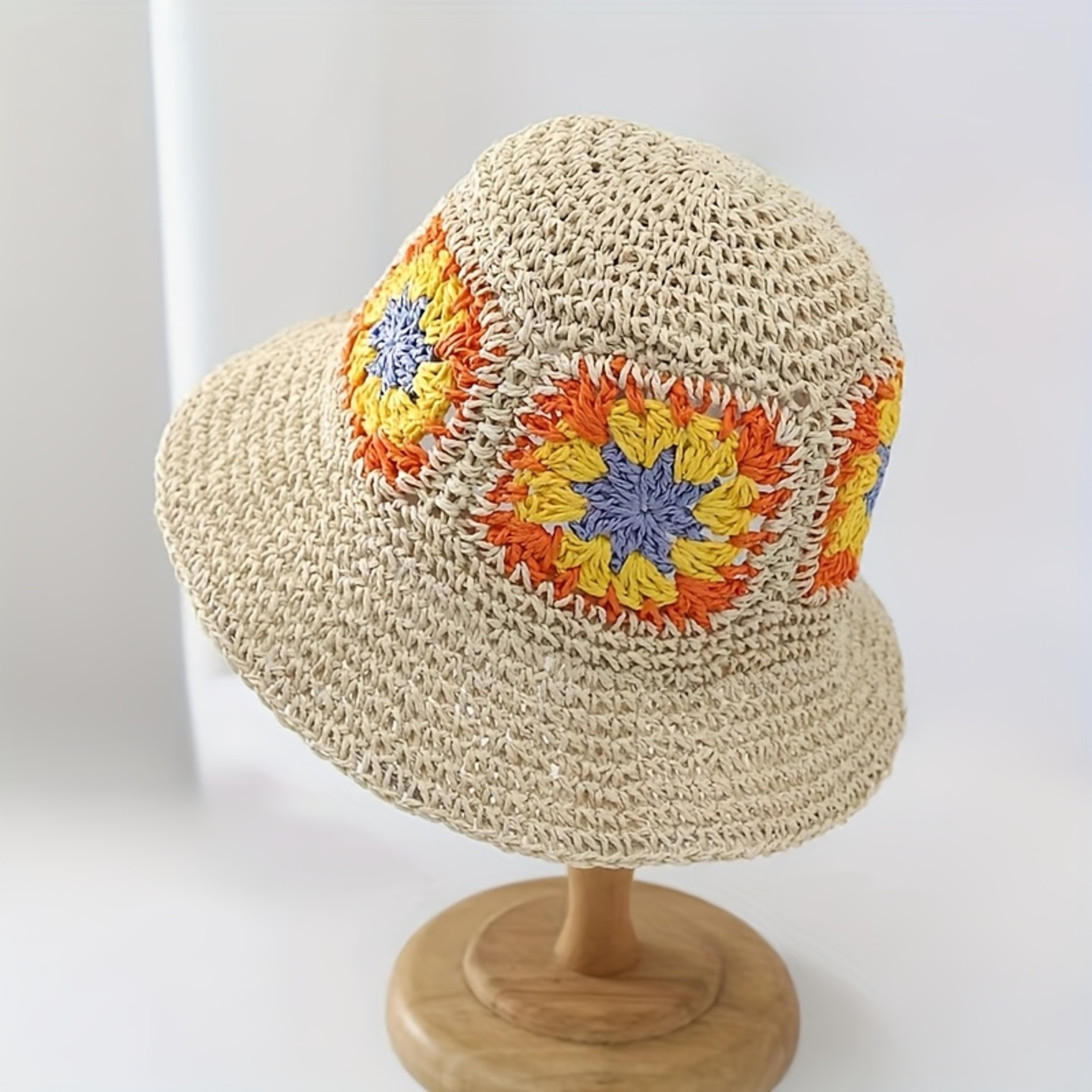 Bohemia Flower Straw Sun Hat Foldable Beach Vacation Cap 3