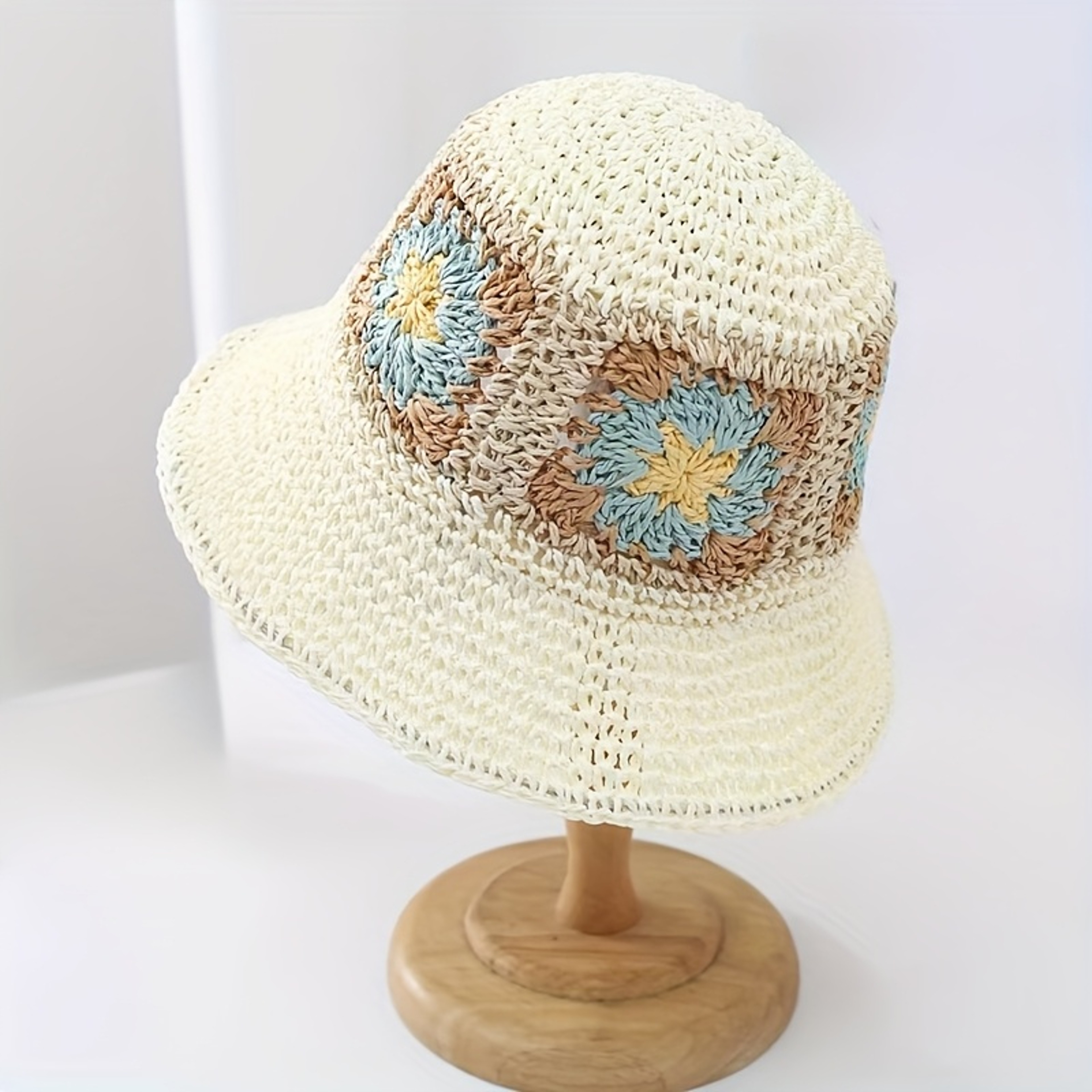 Bohemia Flower Straw Sun Hat Foldable Beach Vacation Cap 4