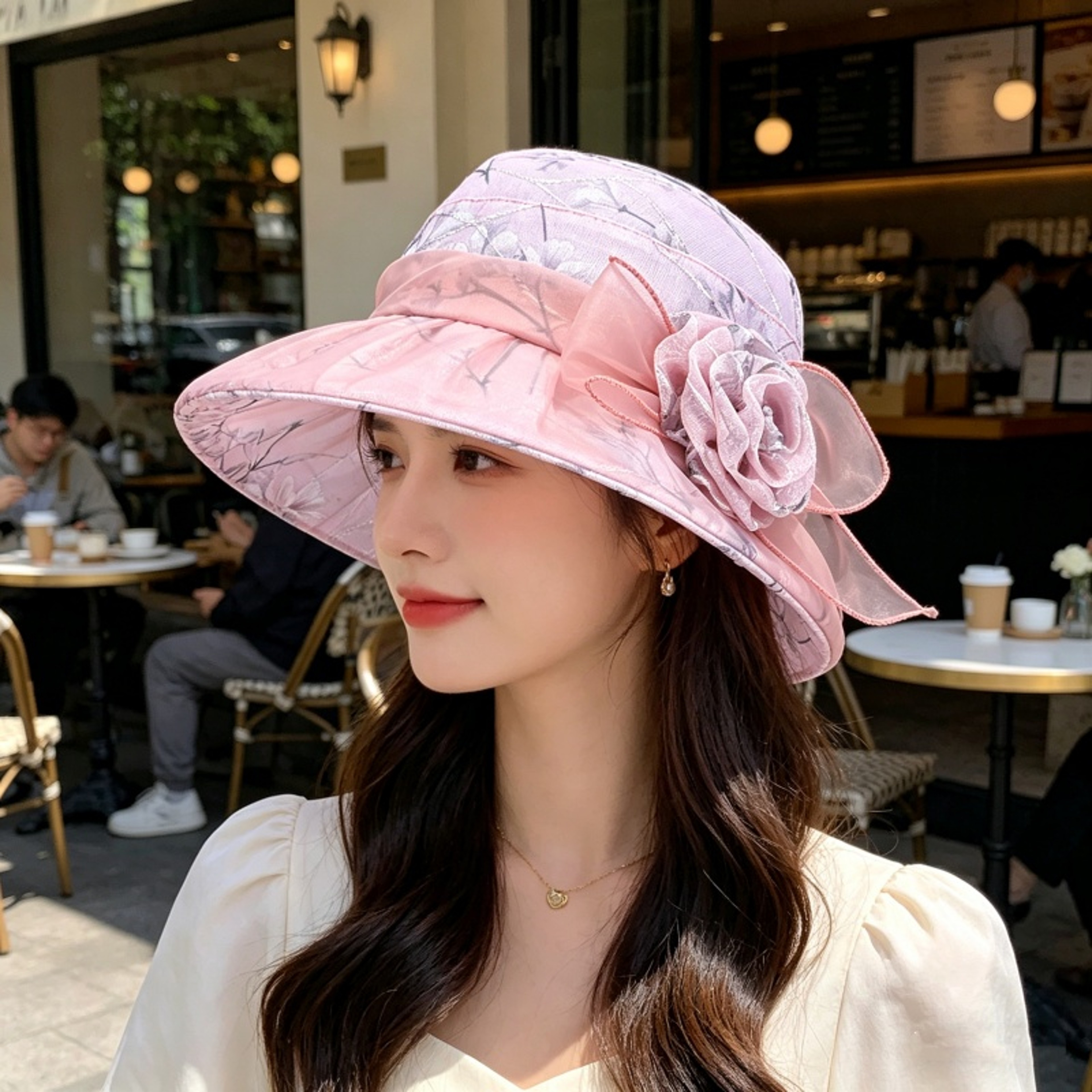 Elegant Womens WideBrim Sun Hat With Mesh Flowers  Breathable UV Protection Beach Cap 1