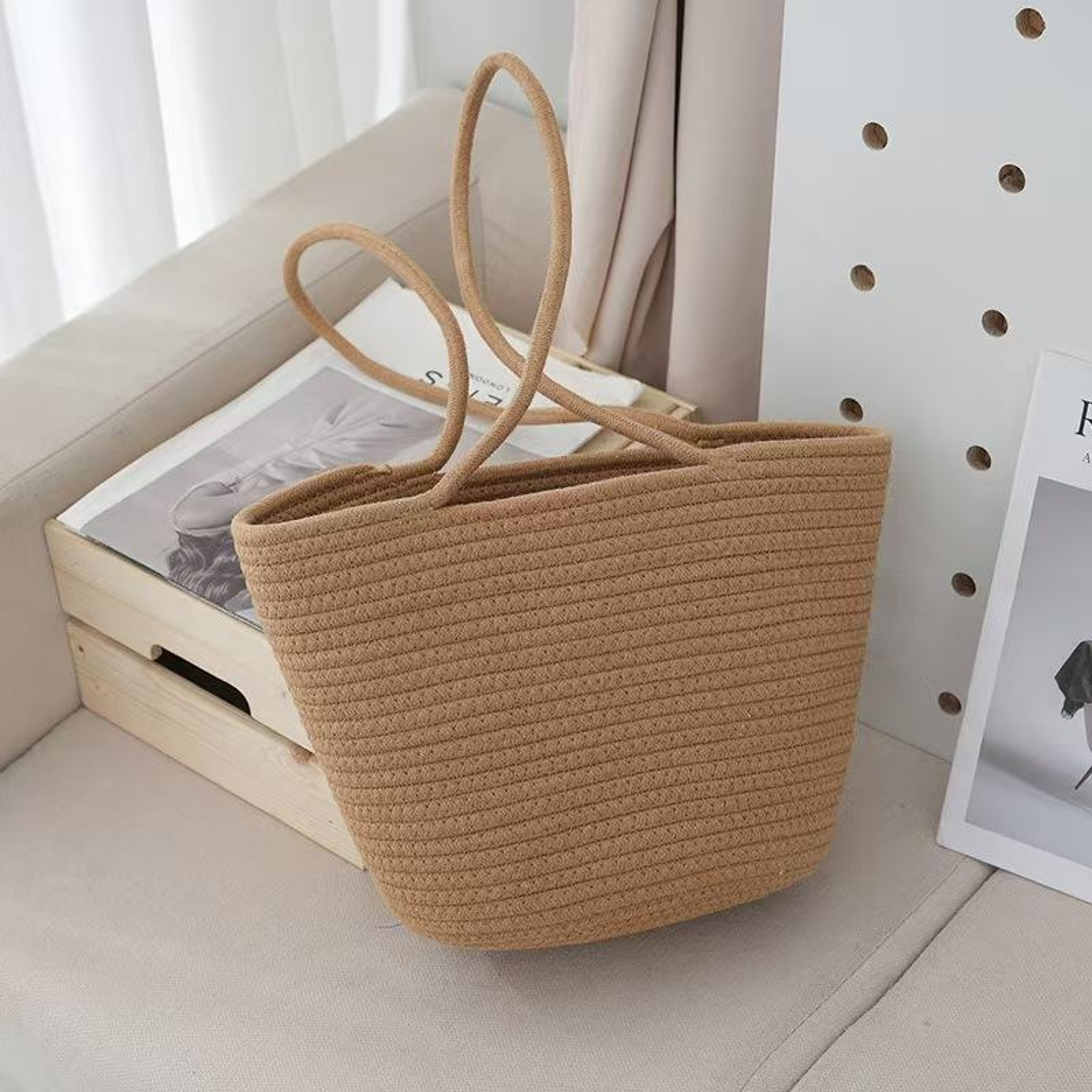 French Style Straw Woven Tote Bag - Large Capacity Beach Vacation Shoulder Bag and Casual Commuter Purse – view 5