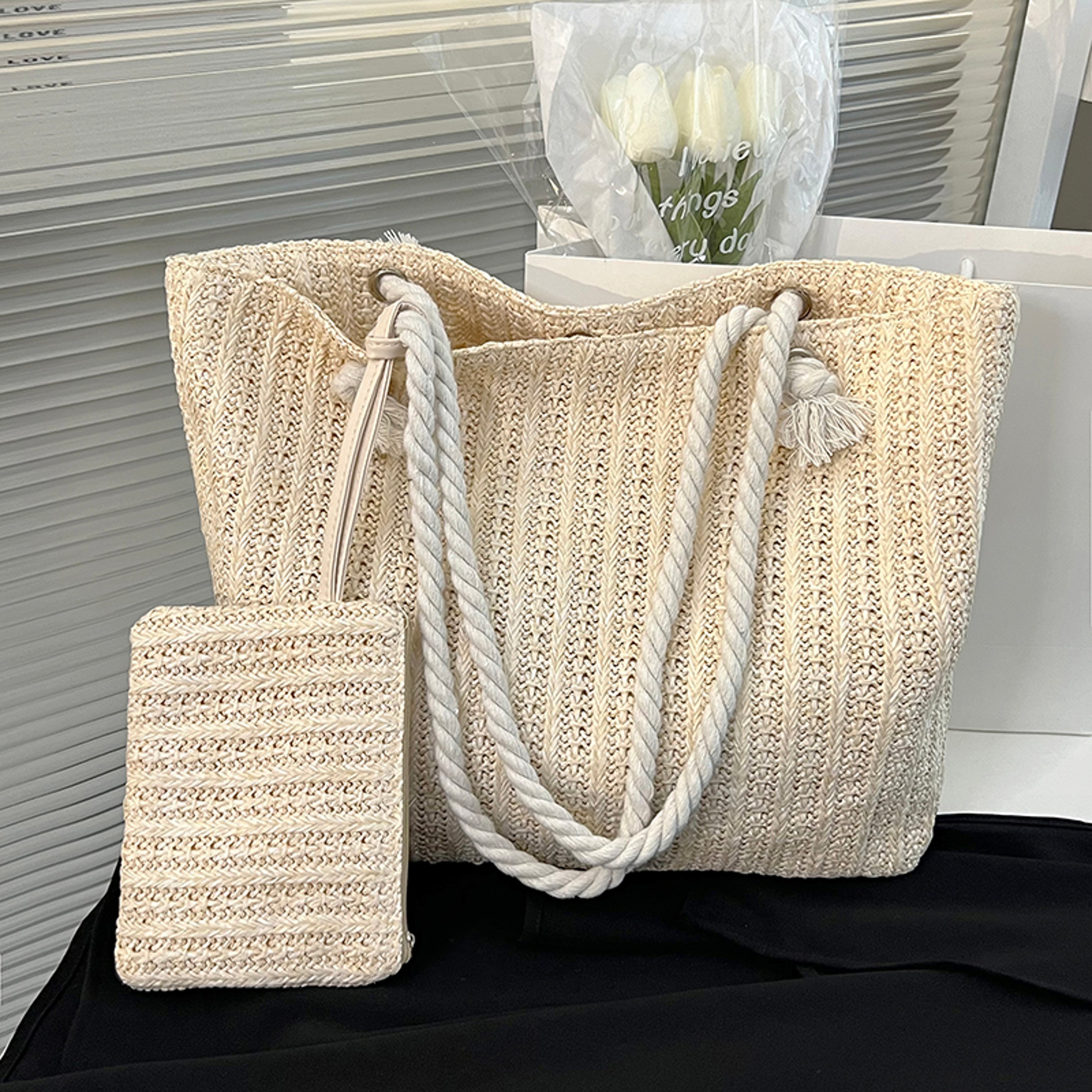 Amalfi Large Capacity Straw Tote Bag - Handmade Woven Summer Beach Bag and Casual Bali Purse – view 7