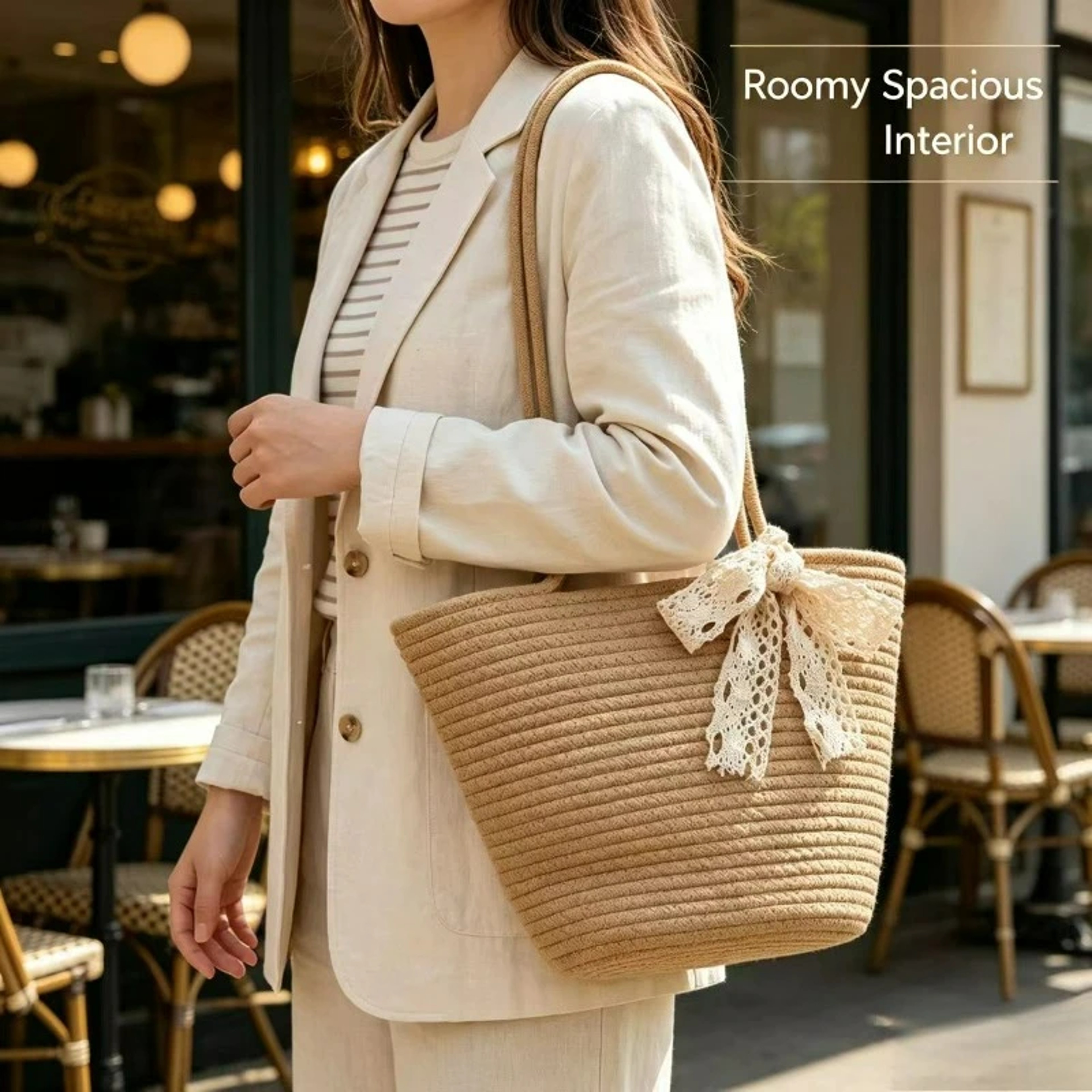 Isla Woven Straw Beach Tote  Large Capacity Vacation Handbag  Versatile Shoulder Bag 4