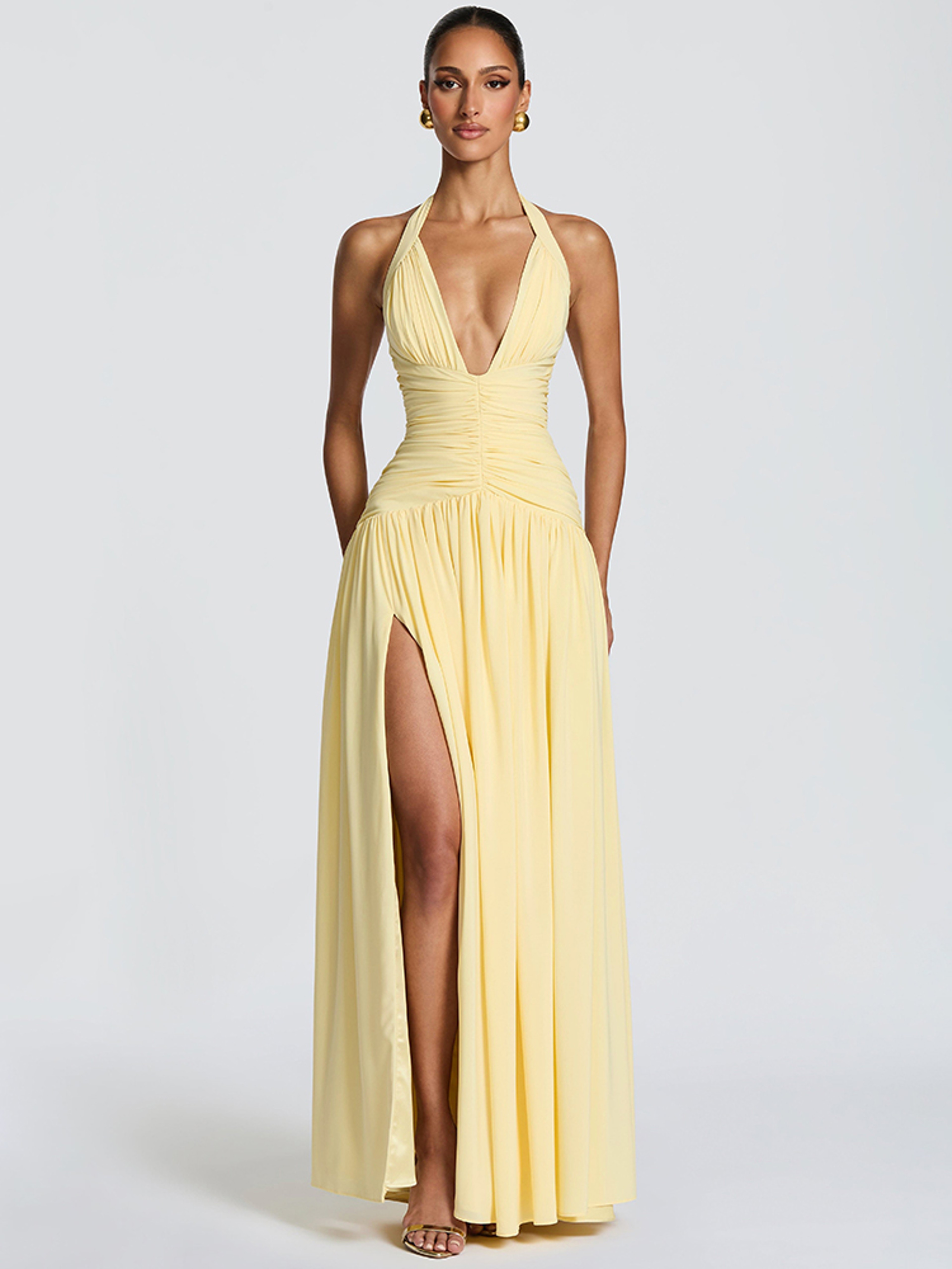 Mozision Halter Deep V Neck Elegant Maxi Dress With High Split 5