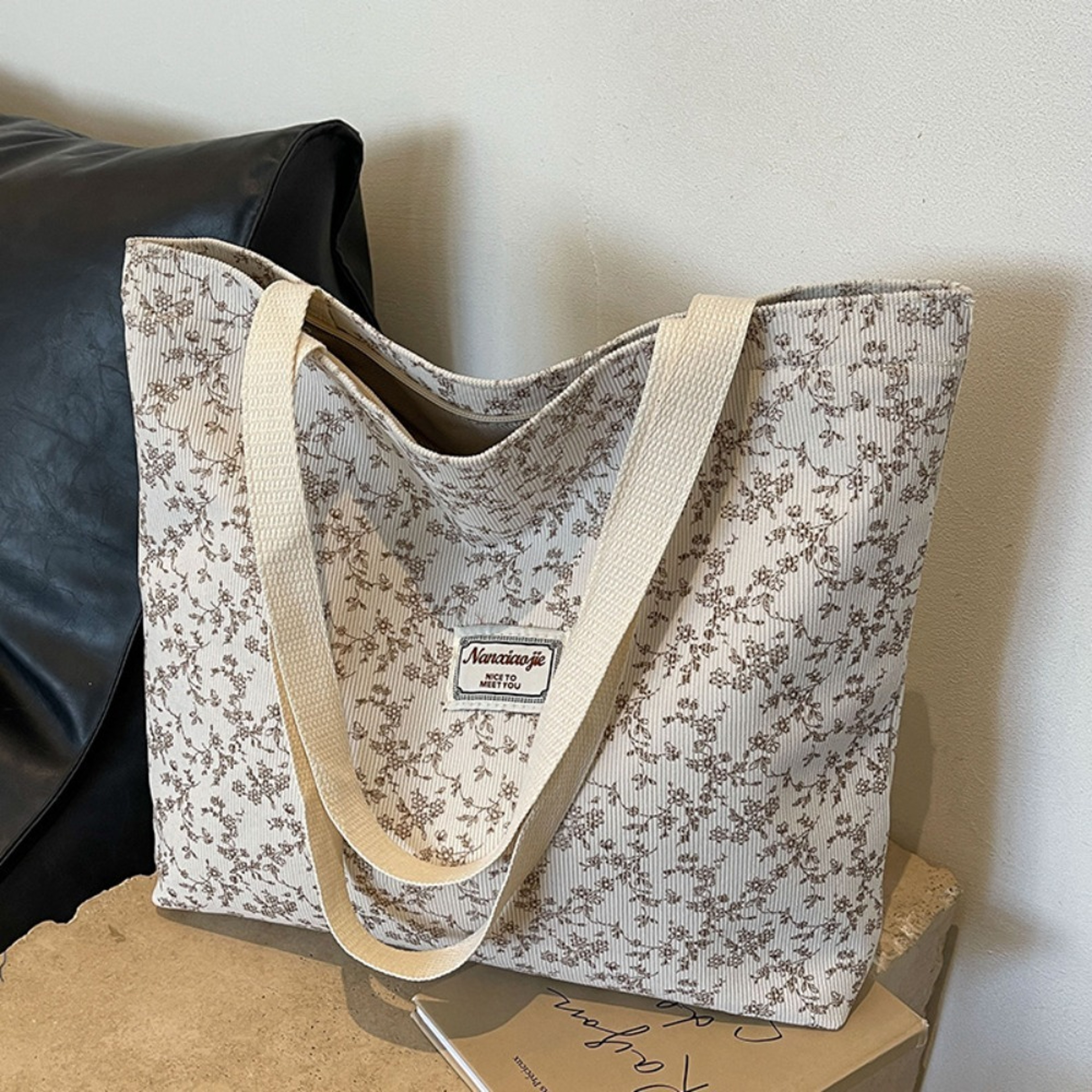 Sweet Chic Corduroy Tote Bag  Large Capacity Casual Shoulder Bag For Women 5