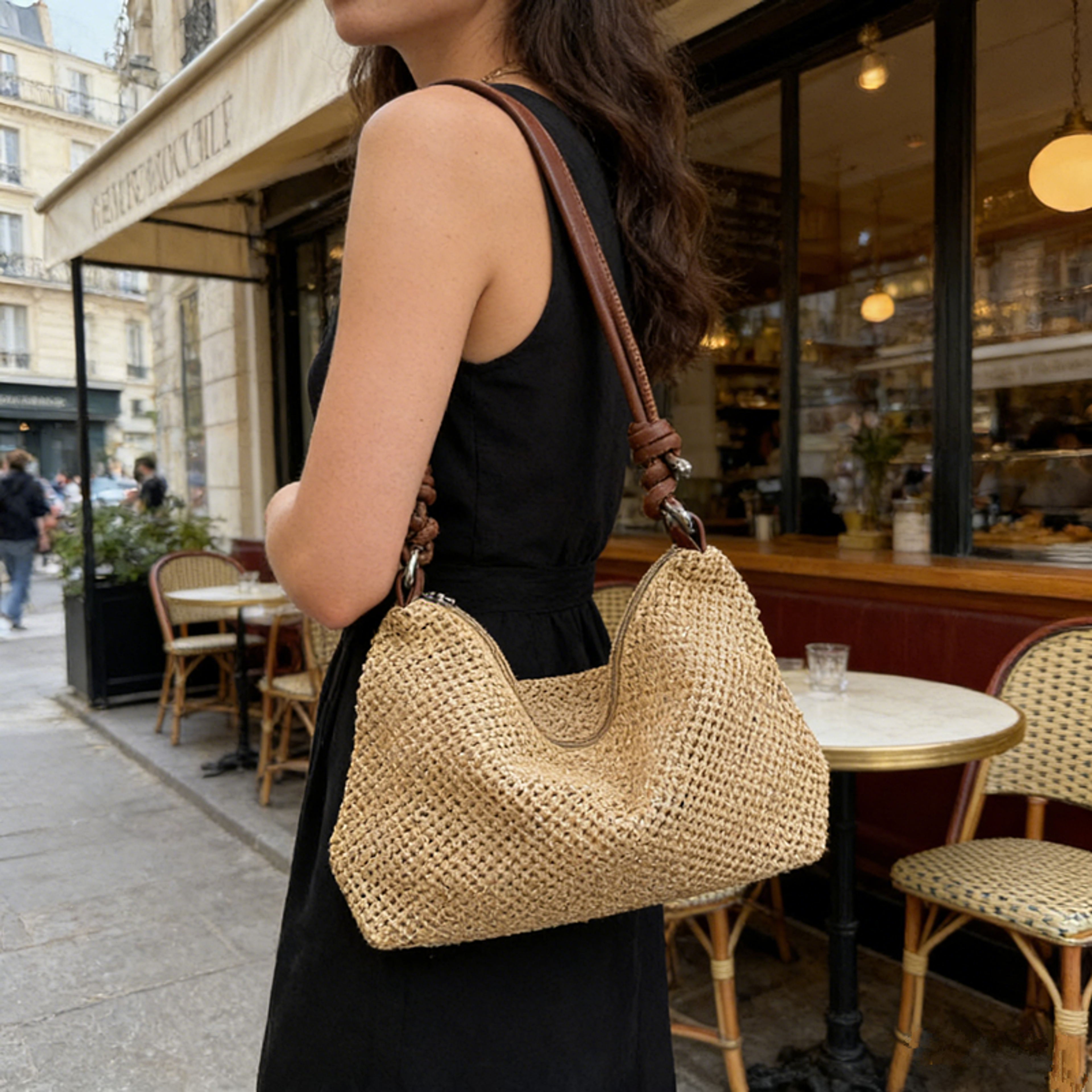 Chic Straw Woven Shoulder Bag With Knotted Leather Handles  Summer Beach Tote And Crossbody Bag For 0