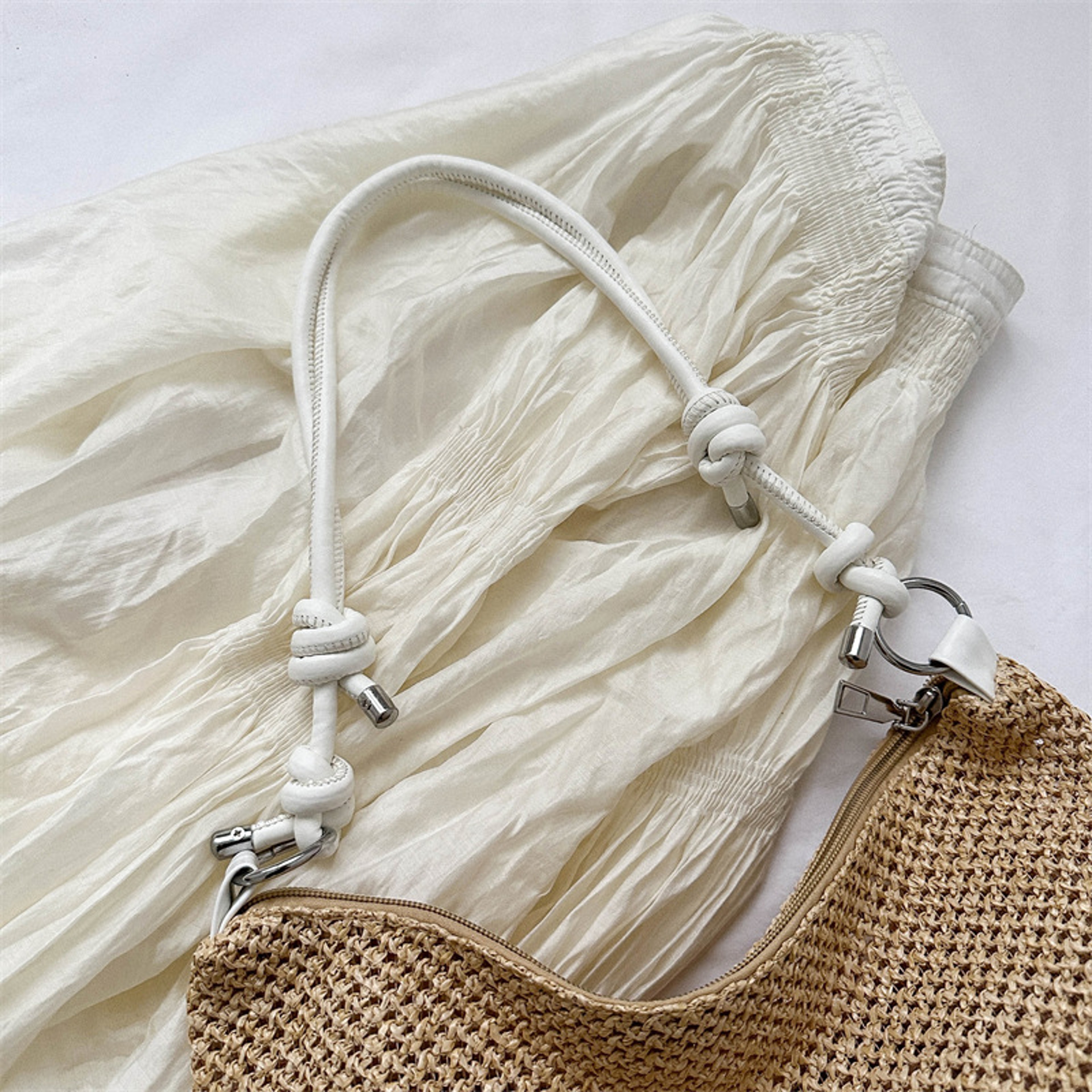 Chic Straw Woven Shoulder Bag With Knotted Leather Handles  Summer Beach Tote And Crossbody Bag For 3