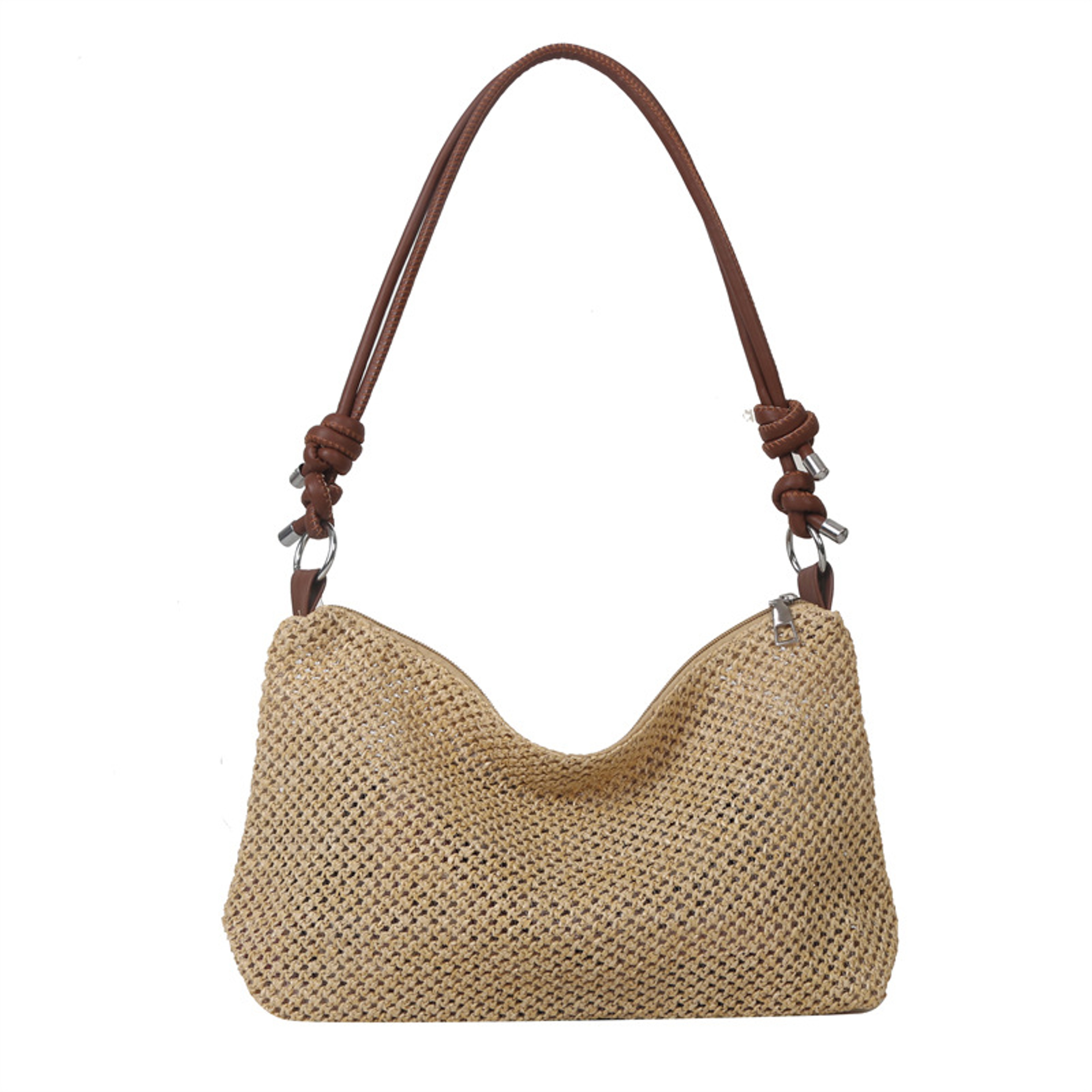 Chic Straw Woven Shoulder Bag With Knotted Leather Handles  Summer Beach Tote And Crossbody Bag For 8