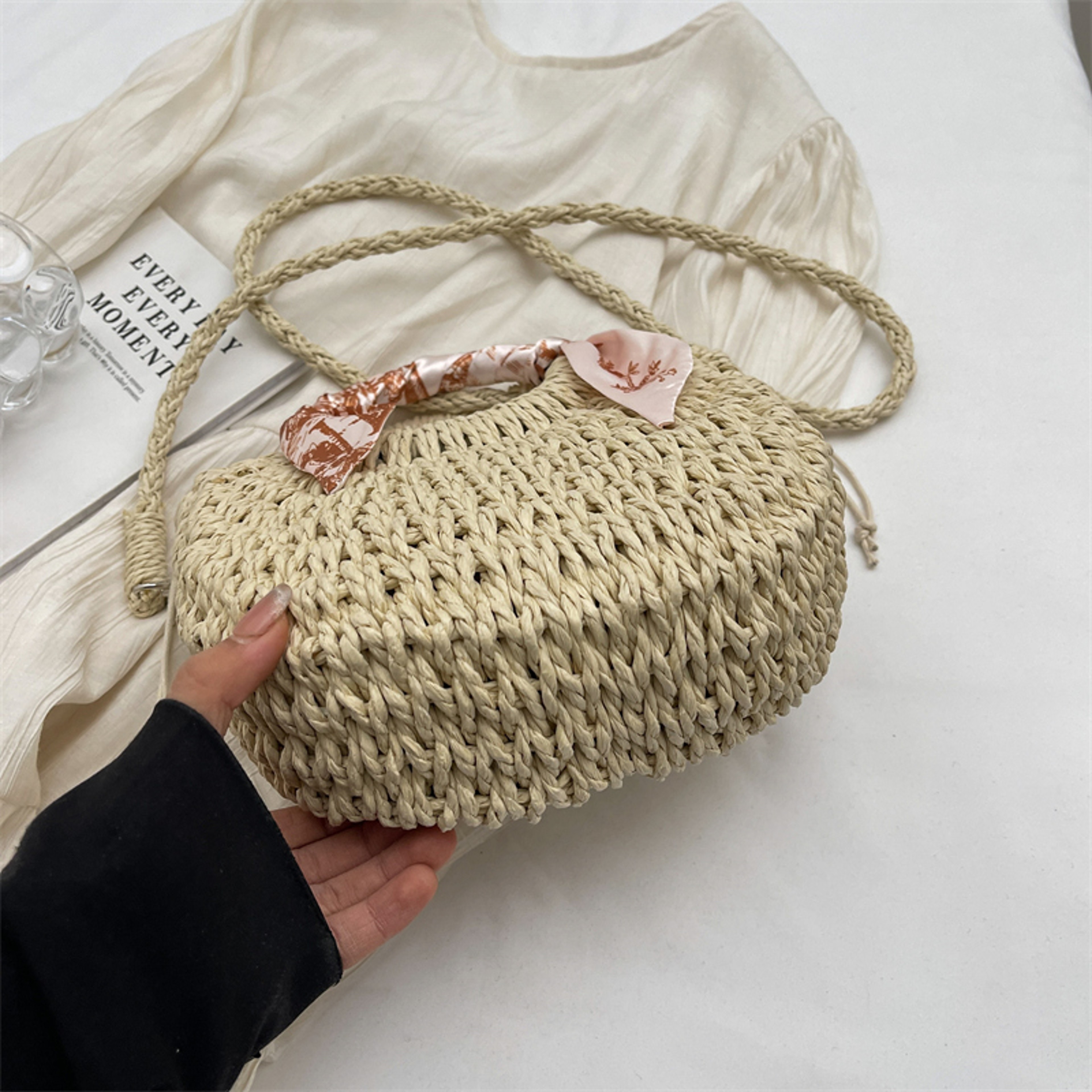Amalfi Handmade Half Moon Straw Bag - Large Capacity Summer Beach Tote – view 4