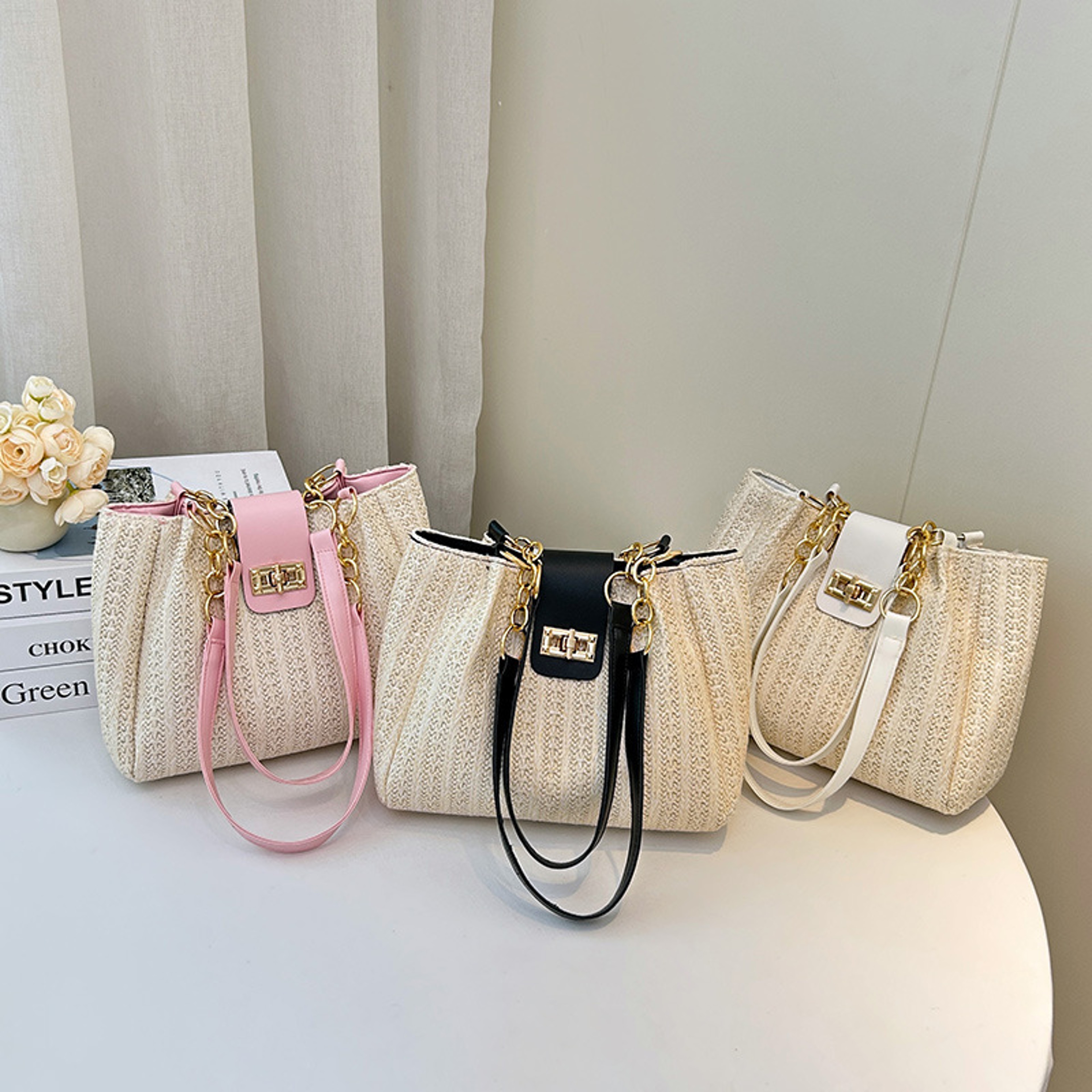 Isla Woven Straw Tote Bag - Large Capacity Shoulder Handbag for Beach Vacation – view 2
