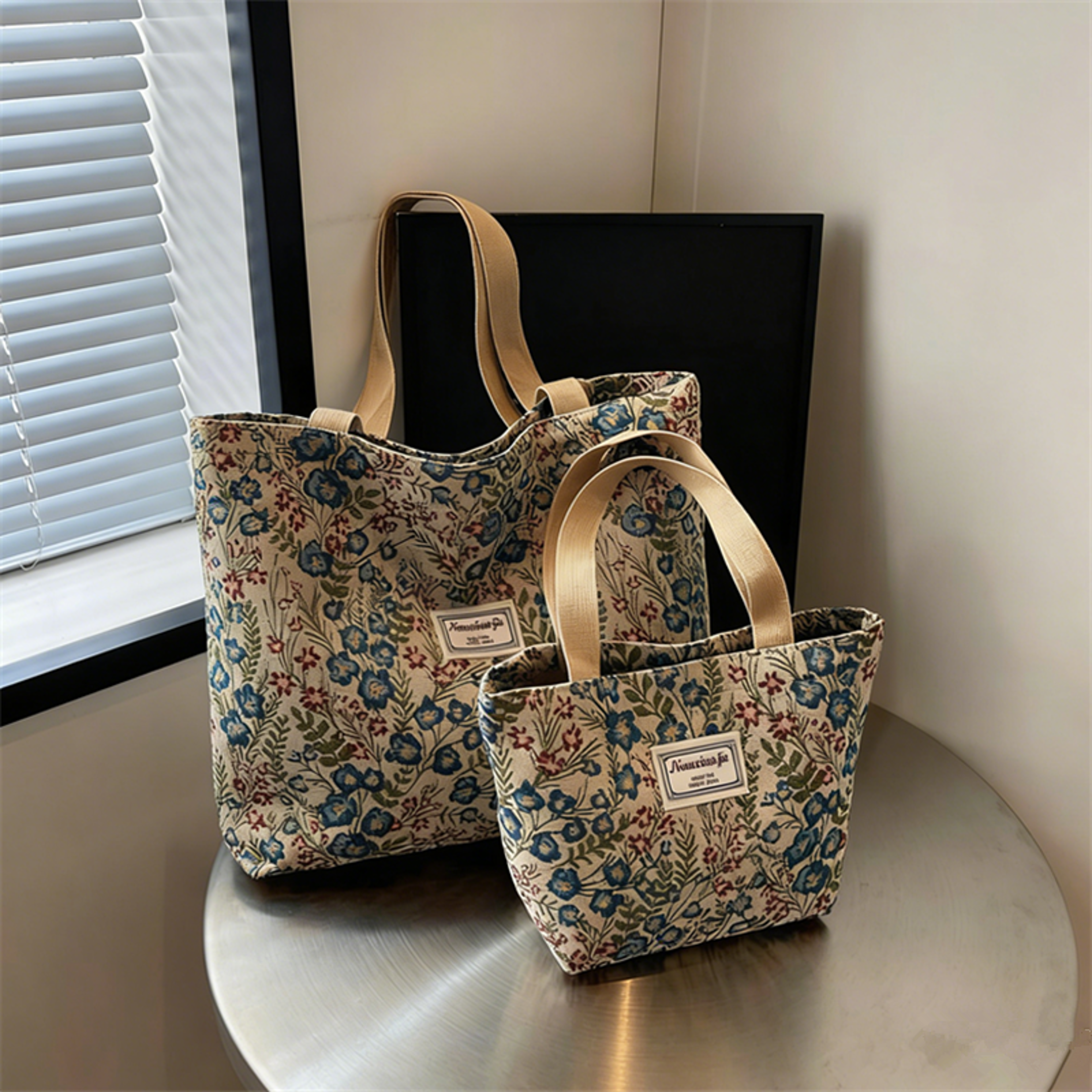 Embroidered Floral Canvas Tote Bag Delicate Blossom Shoulder Purse for Women – view 4