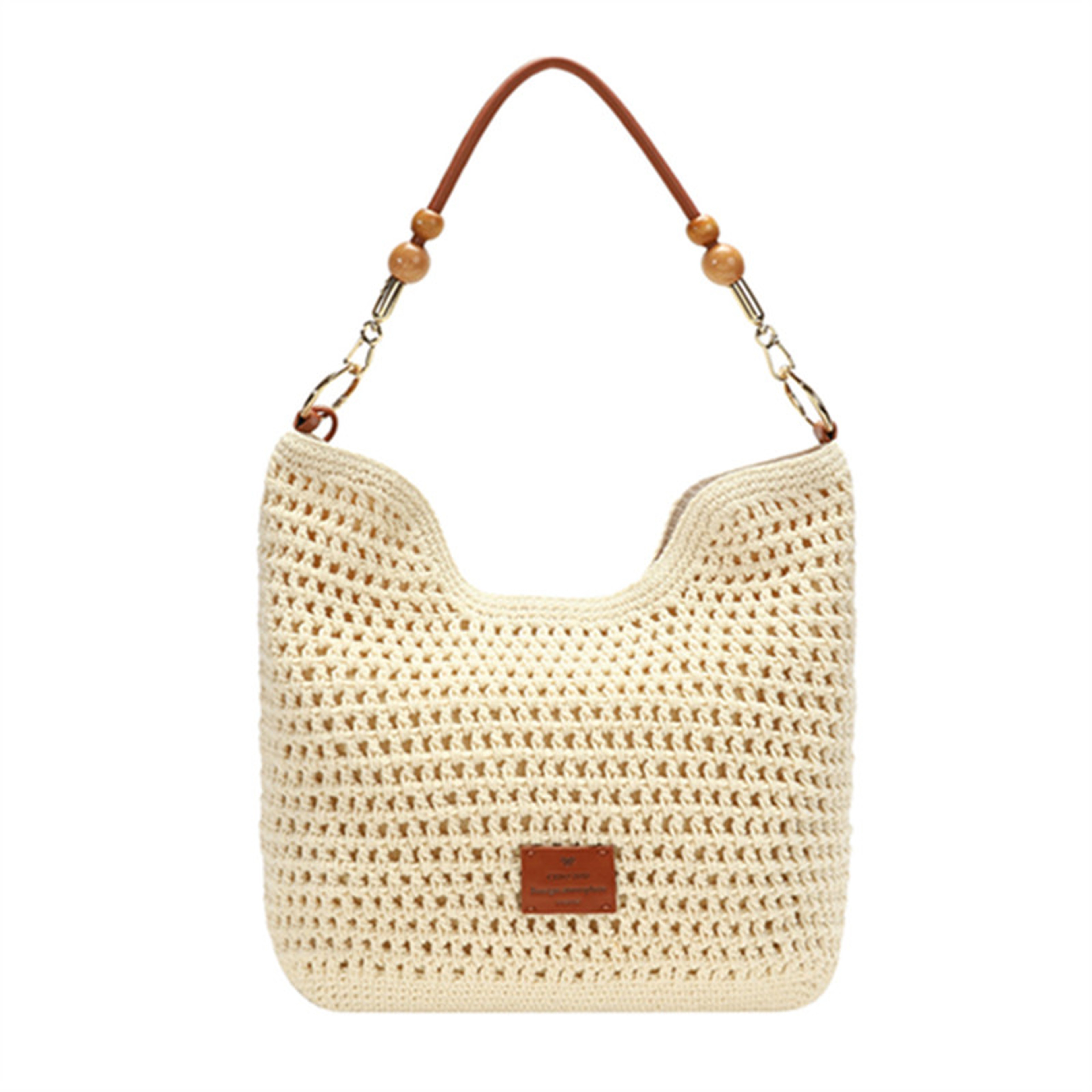 Sienna Woven Shoulder Tote – Chic Summer Knitted Beach Bag with Premium Leather Strap – view 3