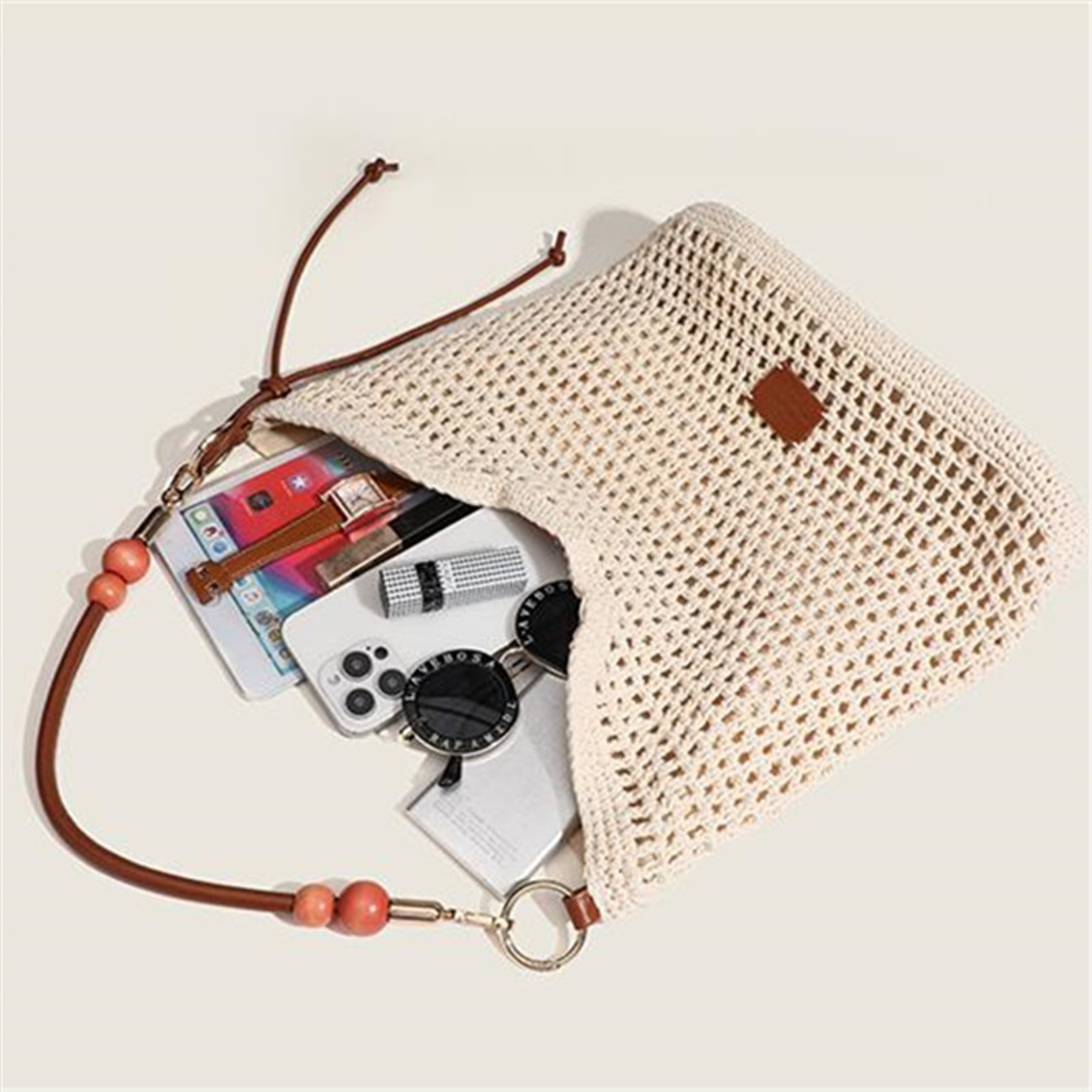 Sienna Woven Shoulder Tote – Chic Summer Knitted Beach Bag with Premium Leather Strap – view 5