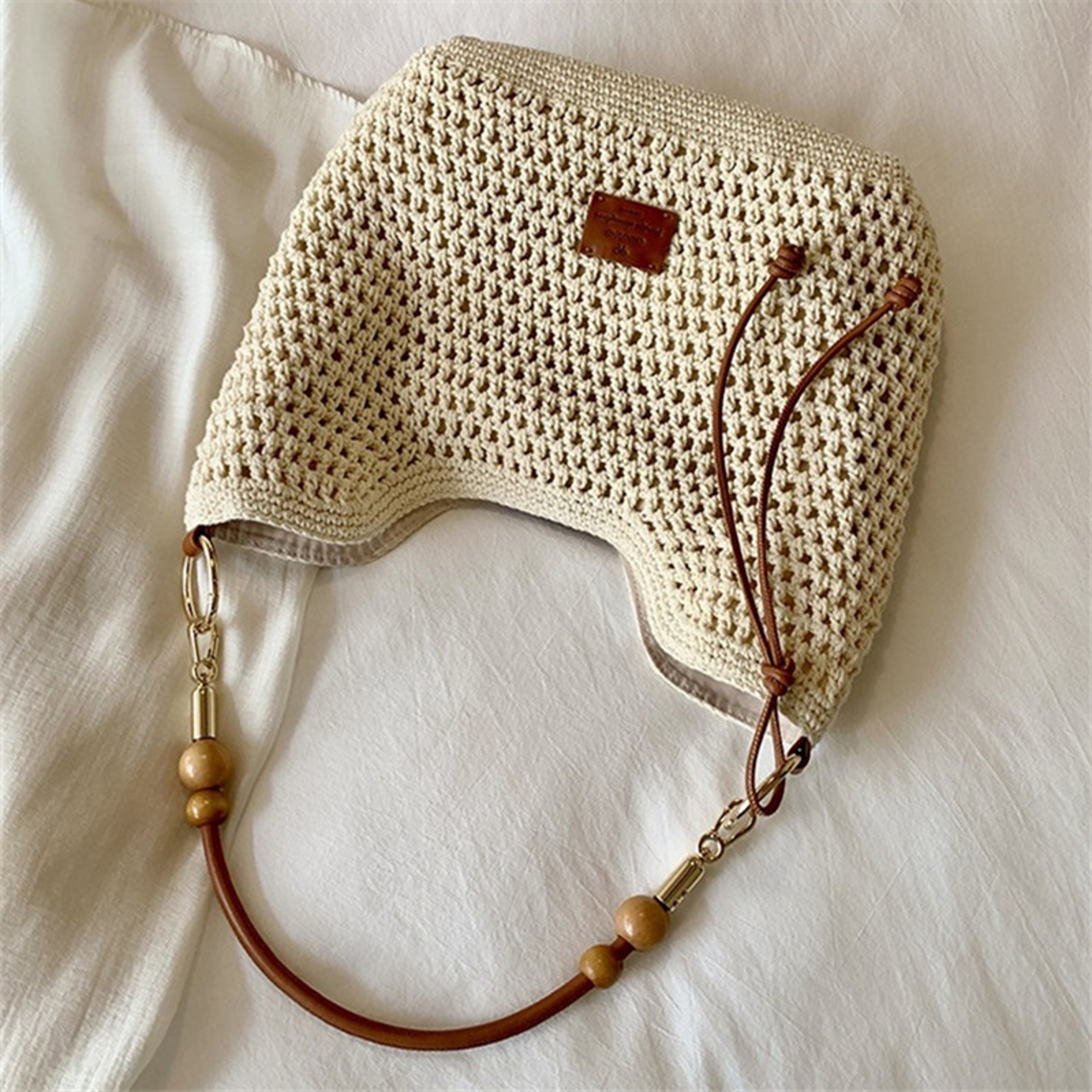 Sienna Woven Shoulder Tote – Chic Summer Knitted Beach Bag with Premium Leather Strap – view 7