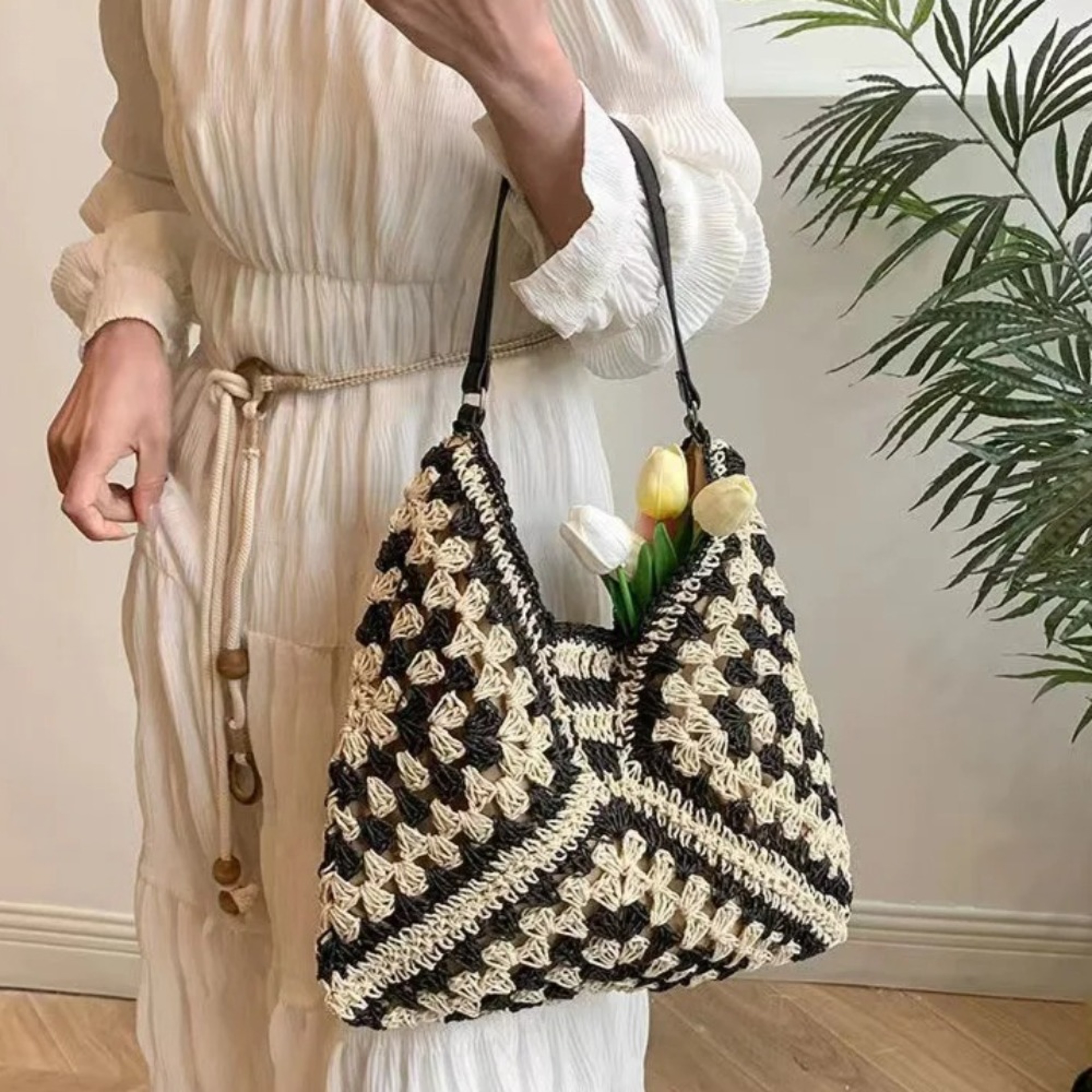 Urban Coast Color Block Straw Shoulder Bag – view 3