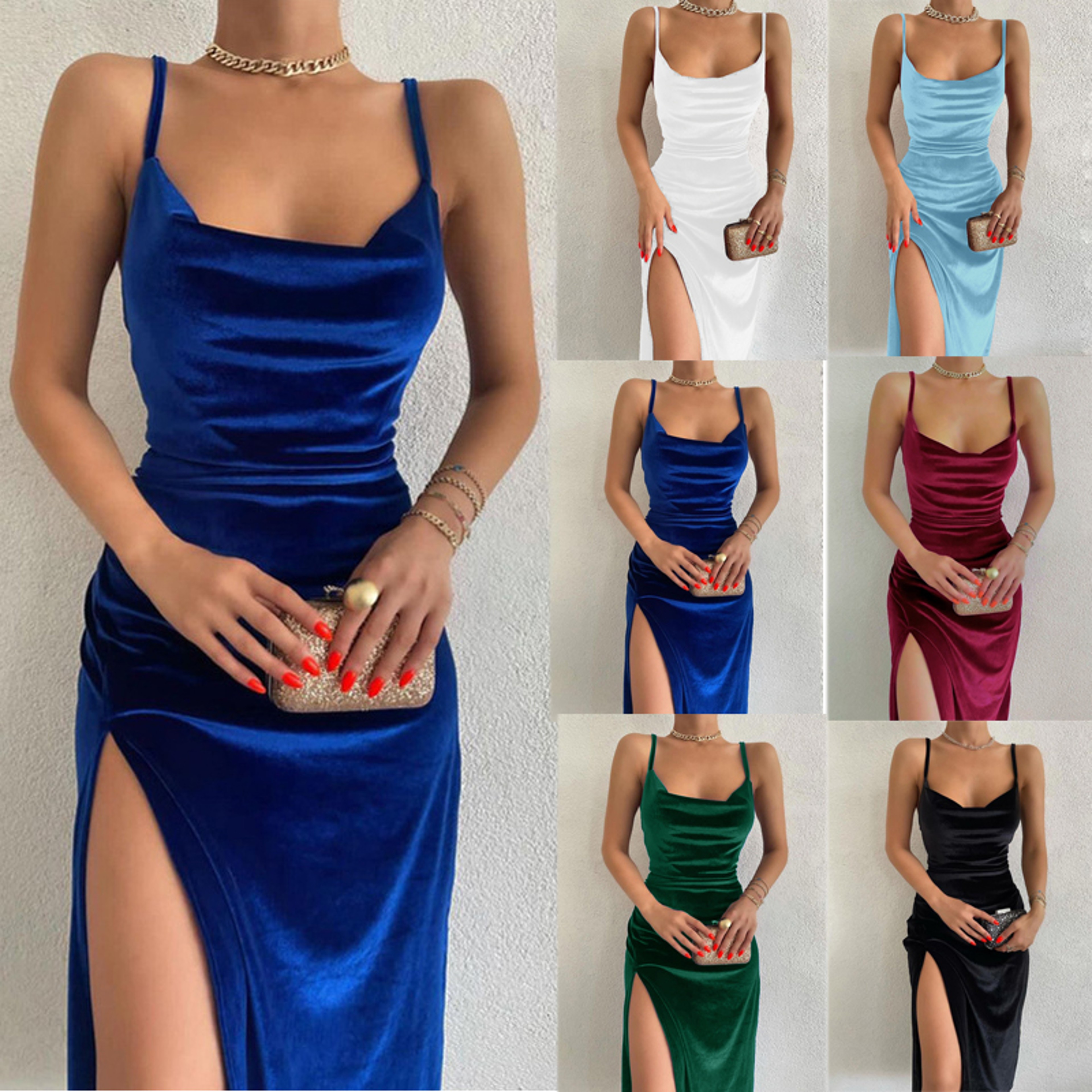 Velvet Swing Collar Side Slit Evening Maxi Dress 0