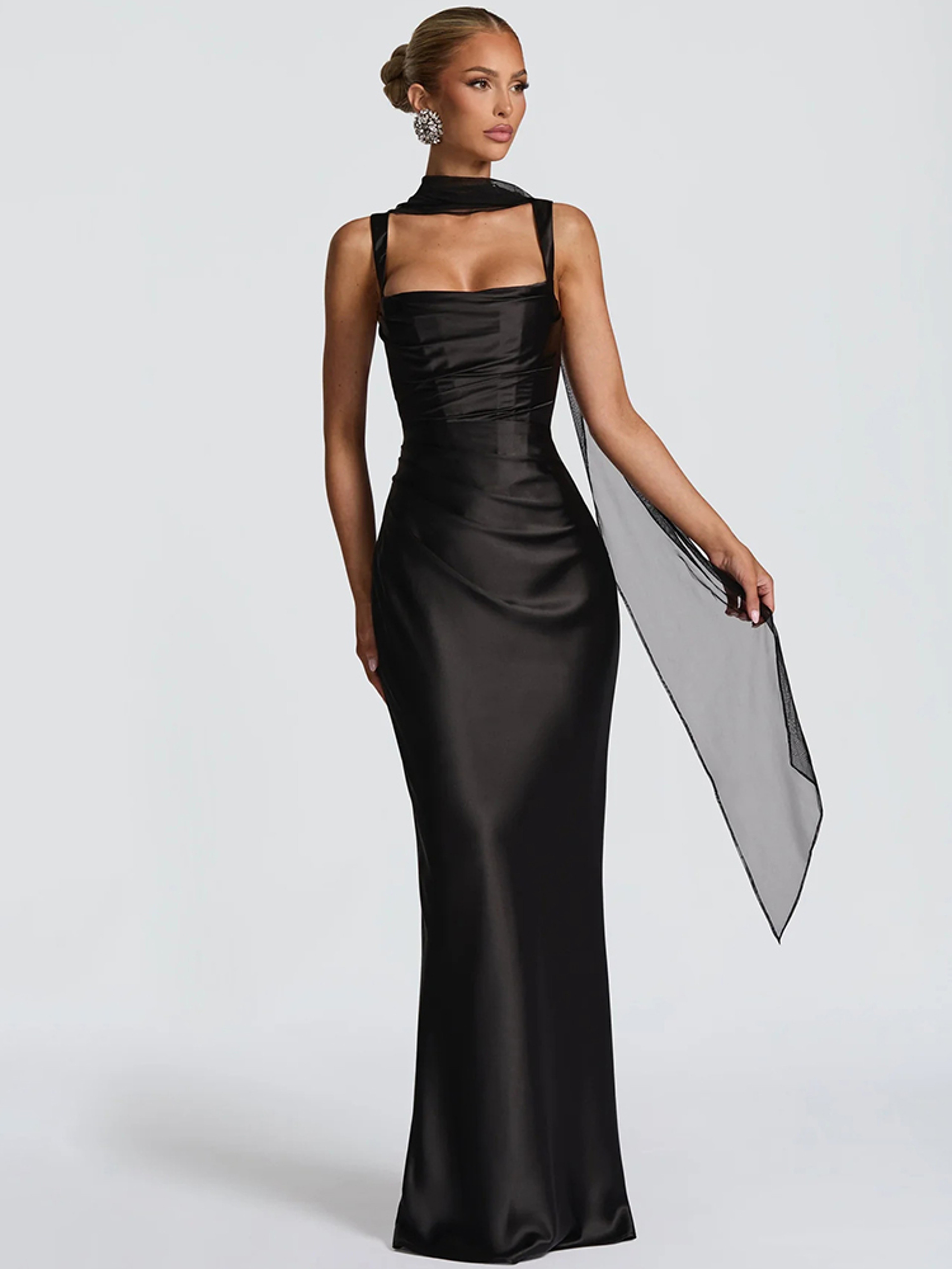 Mozision Elegant Backless Satin Gown  Sexy Halter Party Maxi Dress 5