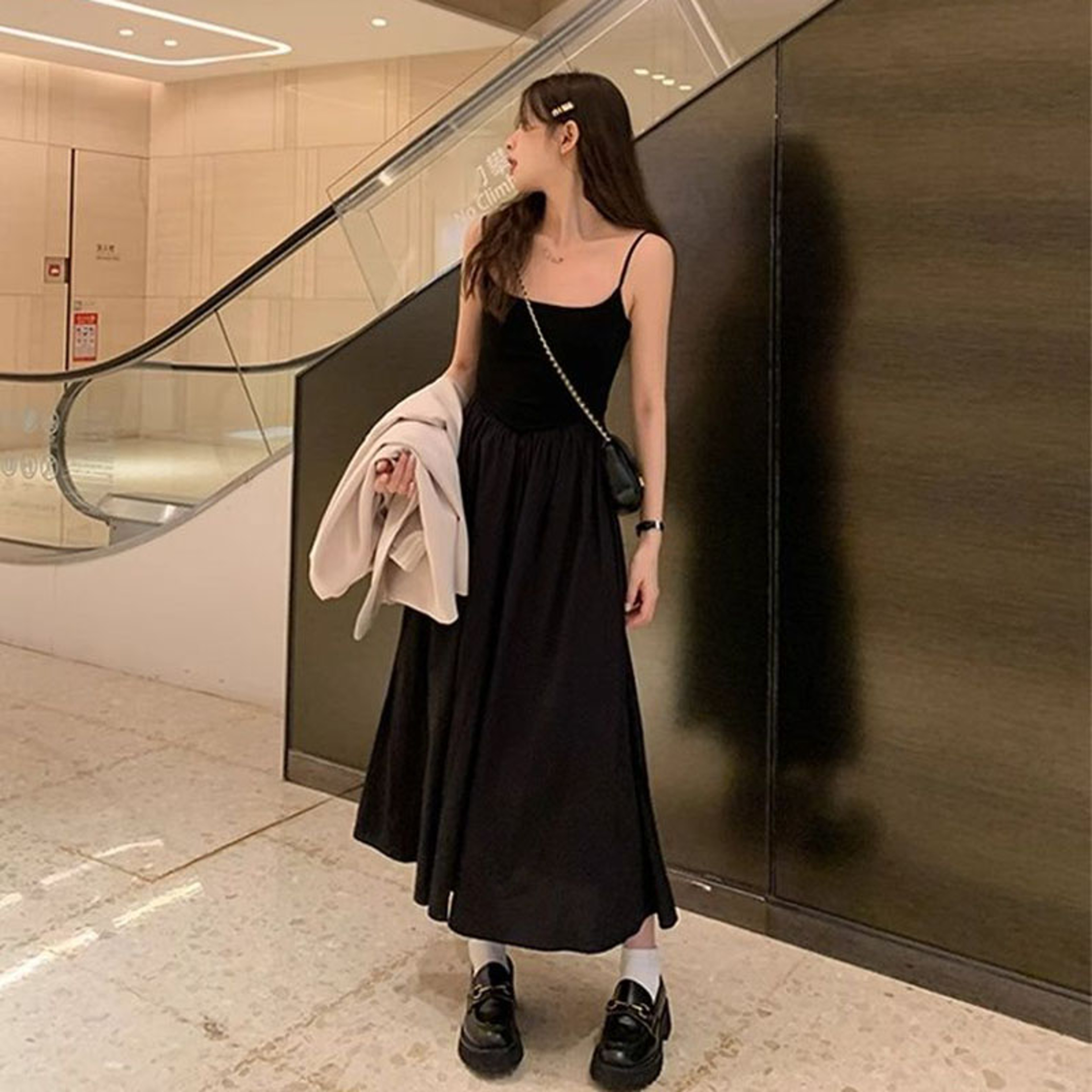 Elegant Patchwork Aline Dress Korean Fashion Spaghetti Strap Maxi Dress For Women 2