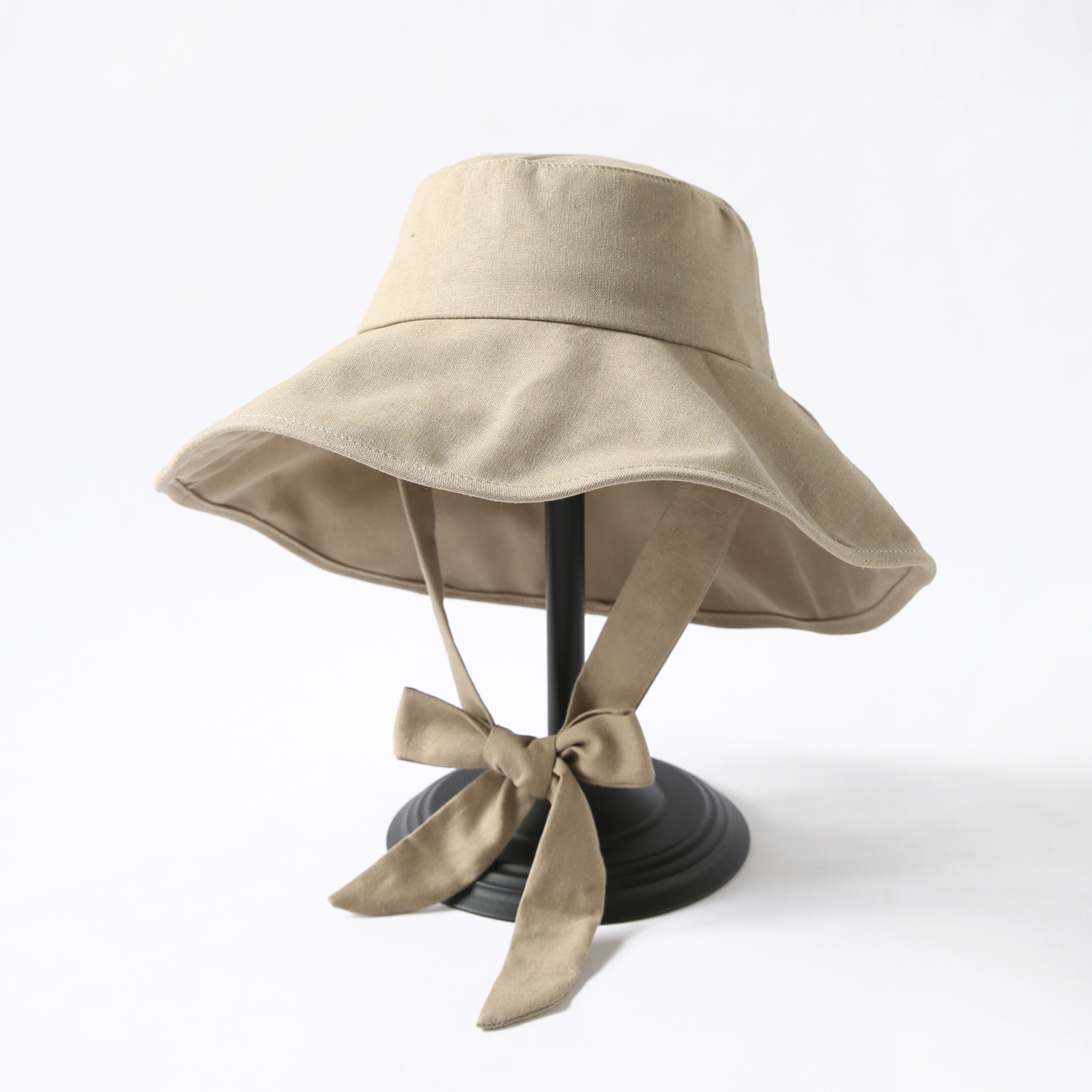Chic Linen Foldable Bucket Hat With Ribbon Tie For Women 5