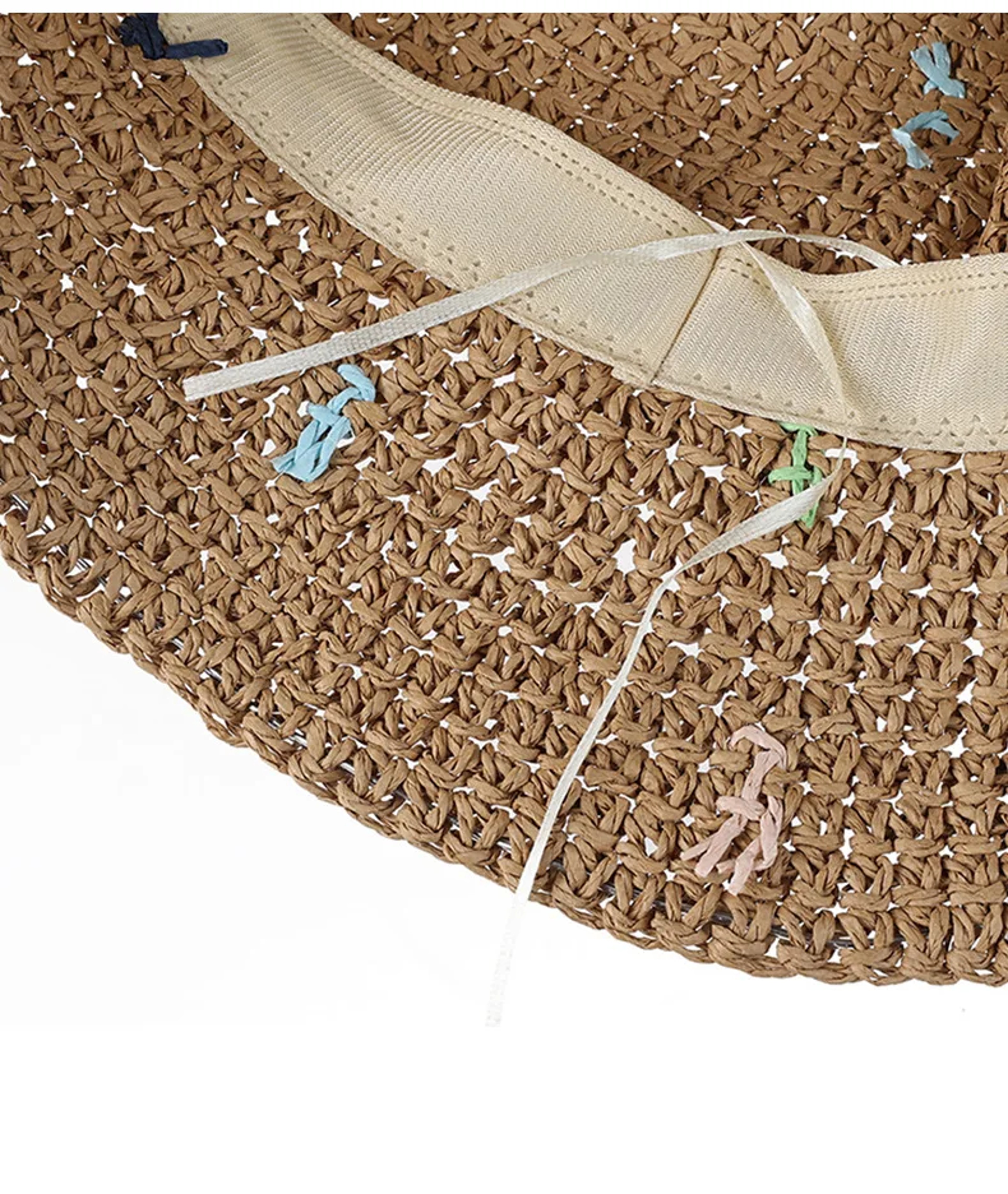 Foldable Crochet Straw Bucket Hat - Colorful Beach Panama Sun Hat – view 5