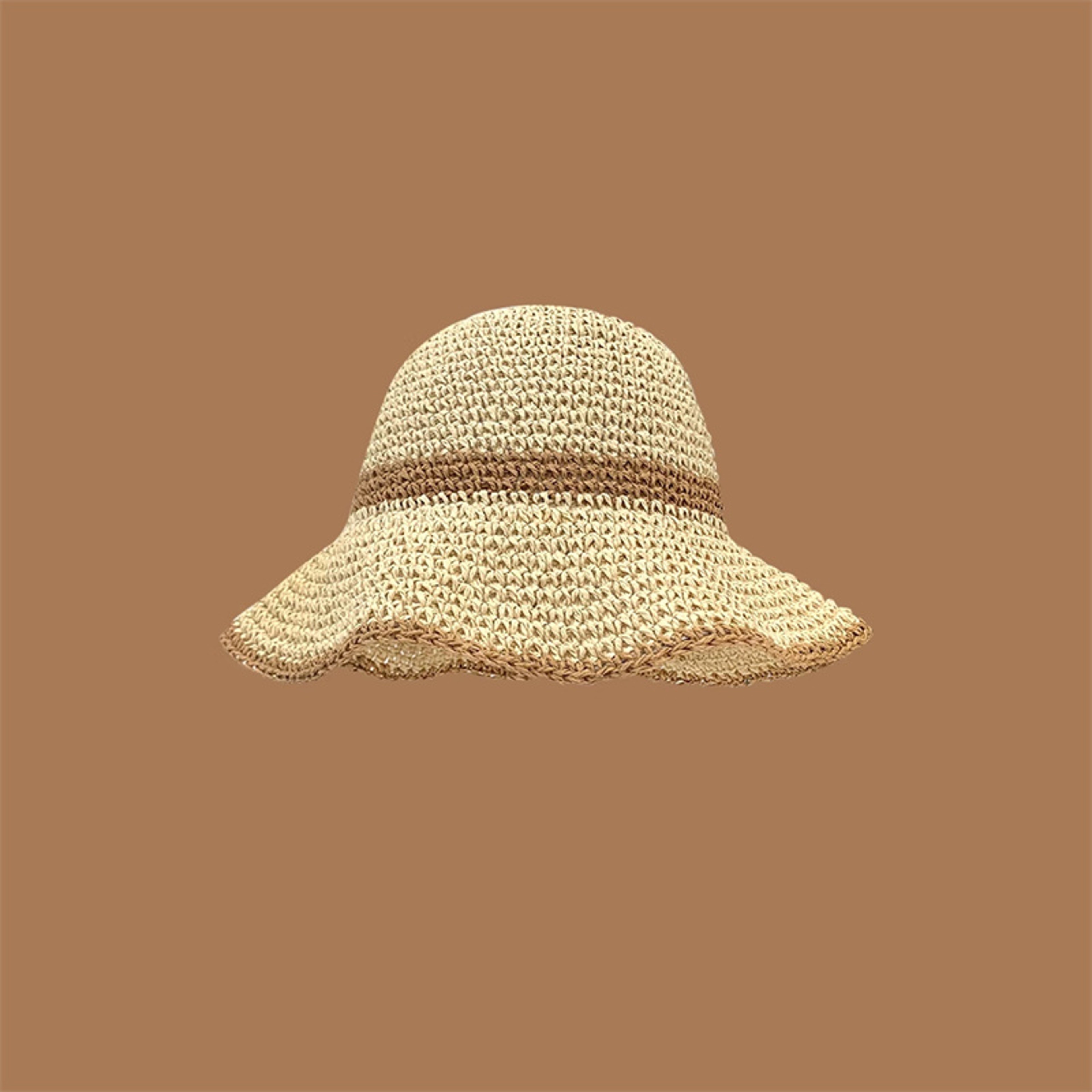 Wavy Brim Straw Beach Hat Foldable Wide Brim Sun Hat For Women 5