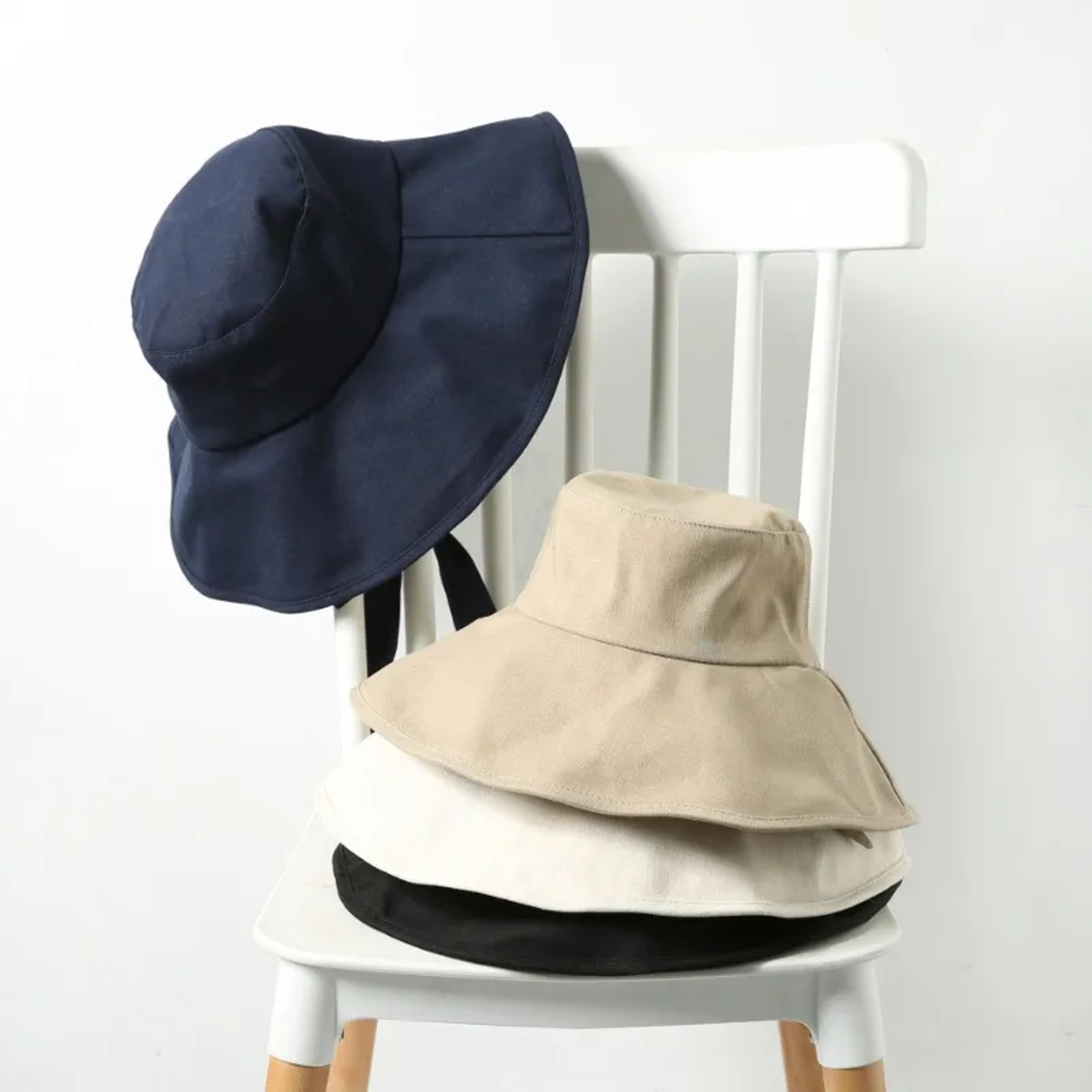 Chic Linen Foldable Sun Hat For Women Big Brim Cotton Tie Bucket Hat 1