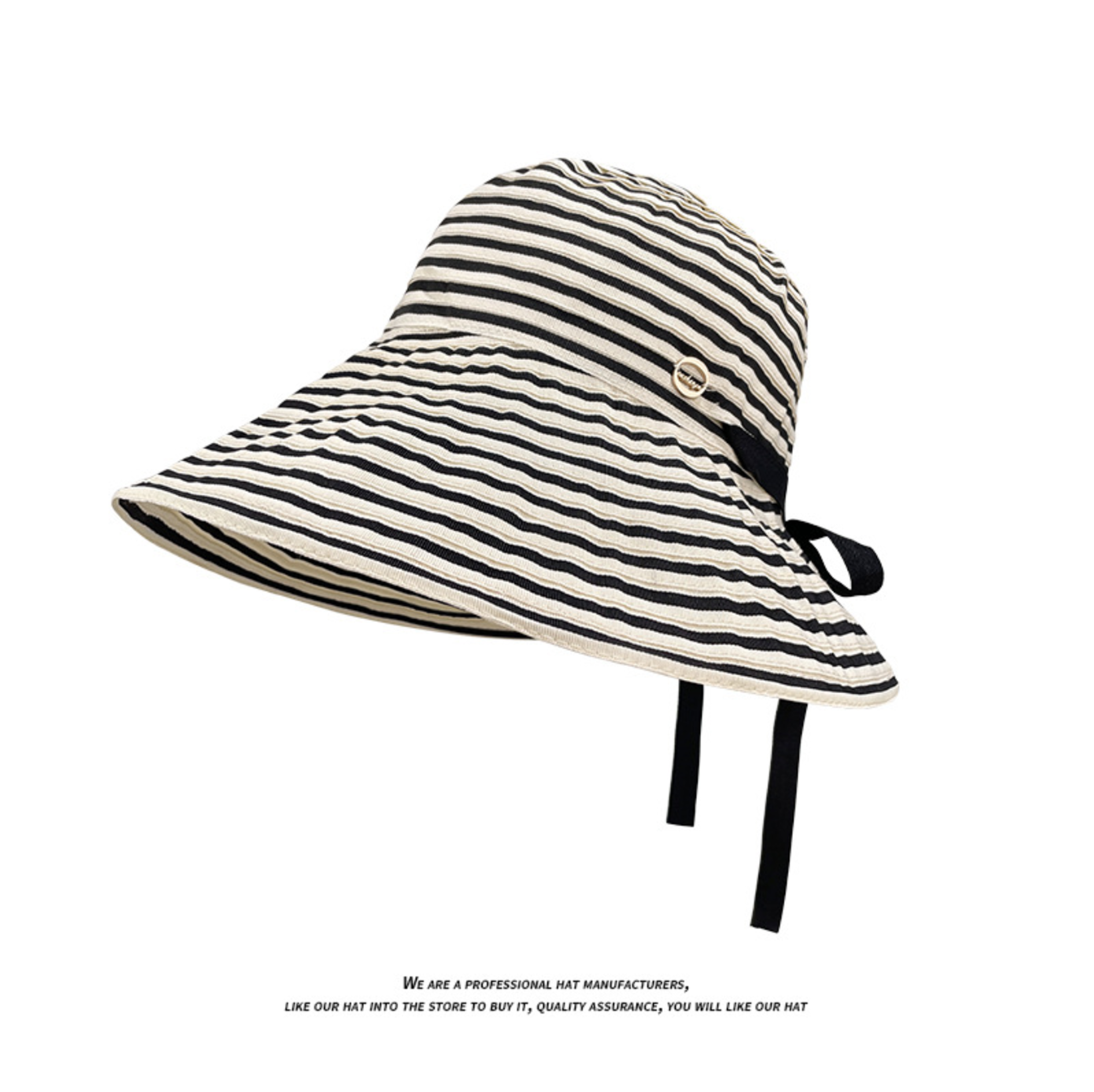 Packable Wide Brim Sun Hat - Foldable Striped Straw Beach Hat with Windproof Strap – view 9