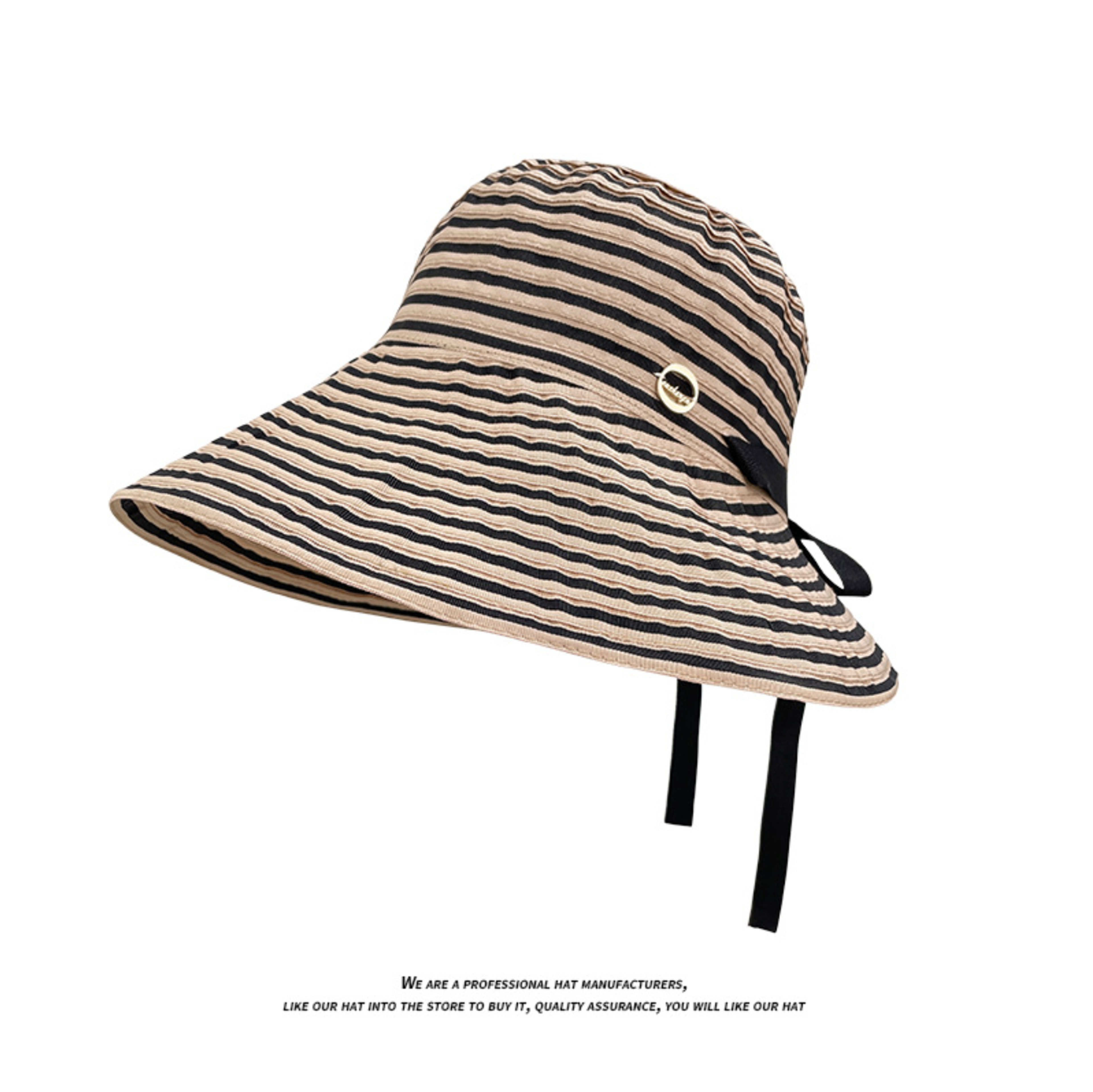 Packable Wide Brim Sun Hat - Foldable Striped Straw Beach Hat with Windproof Strap – view 10
