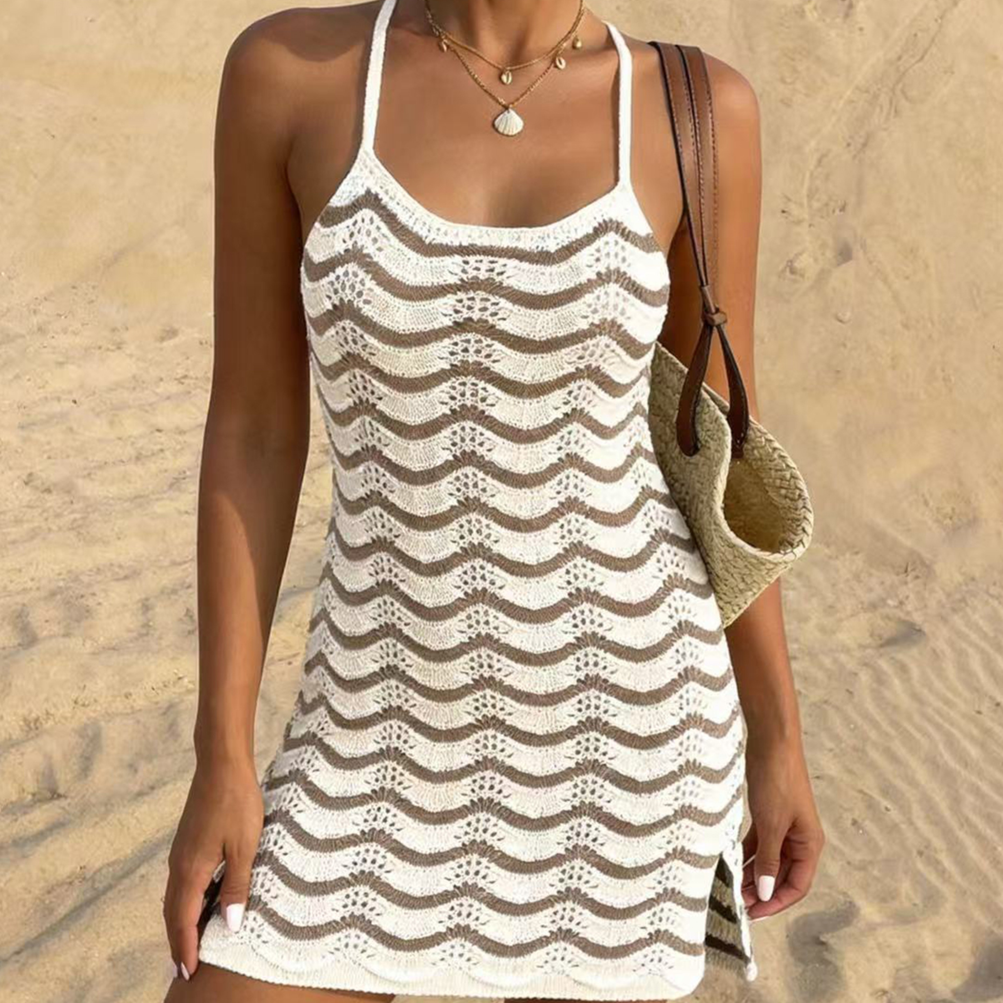 Siren Stripe Knit Bodycon Cover Up Dress  Summer Beach Pool Party Outfits 2