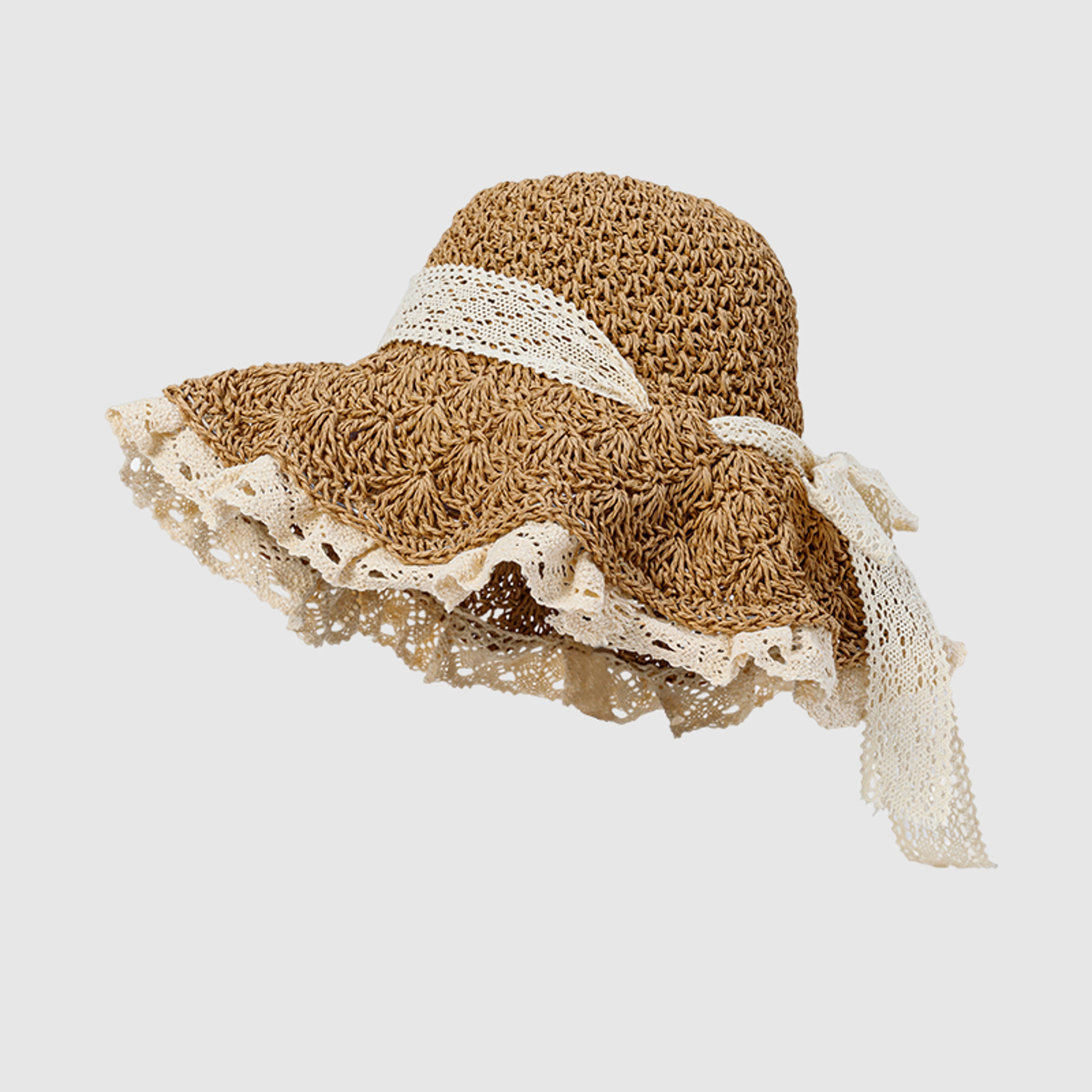 Handmade Lace-Up Straw Hat – Foldable Anti-UV Large Brim Sun Beach Cap – view 5