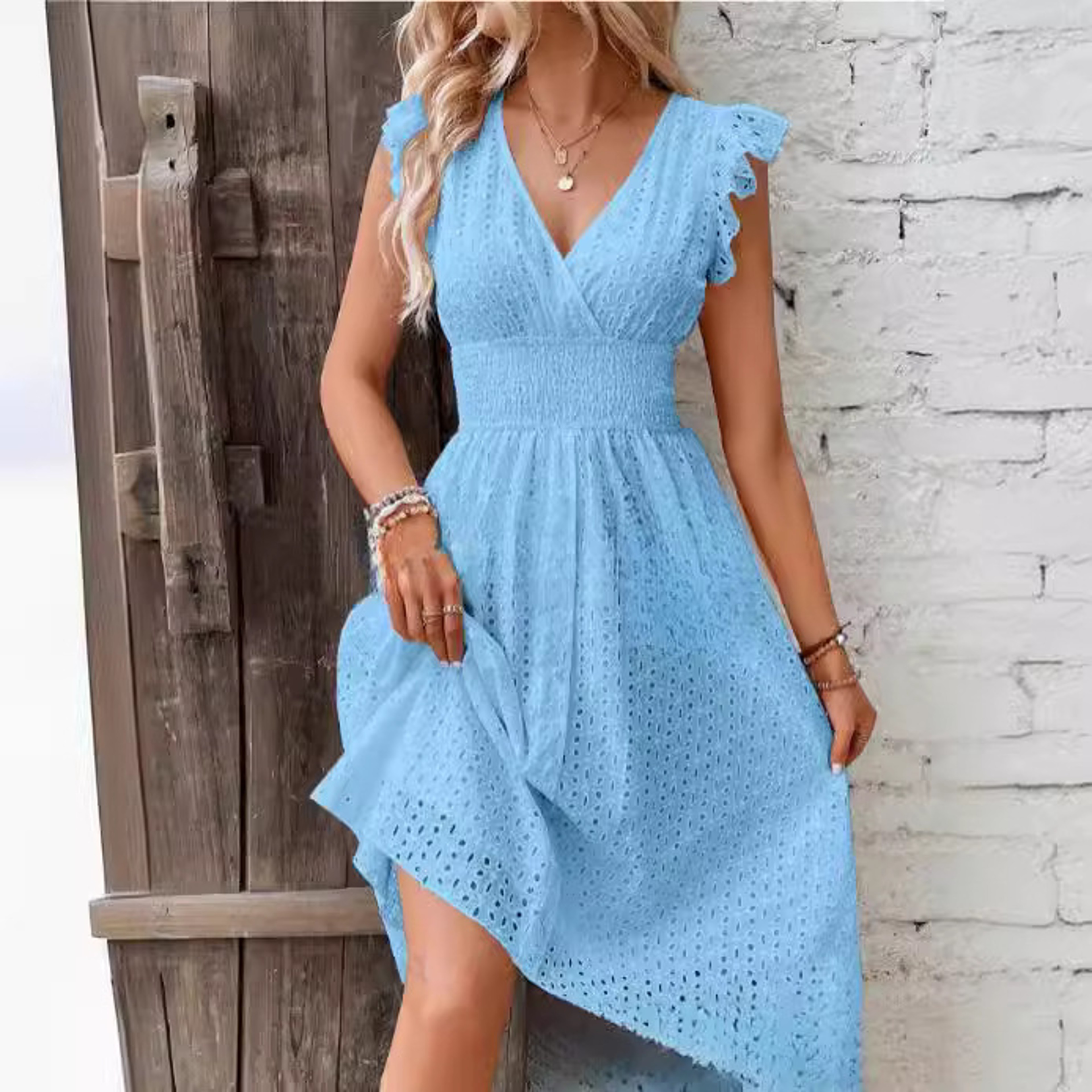 Seraphina VNeck Boho Summer Beach Dress With Flare Sleeves 6
