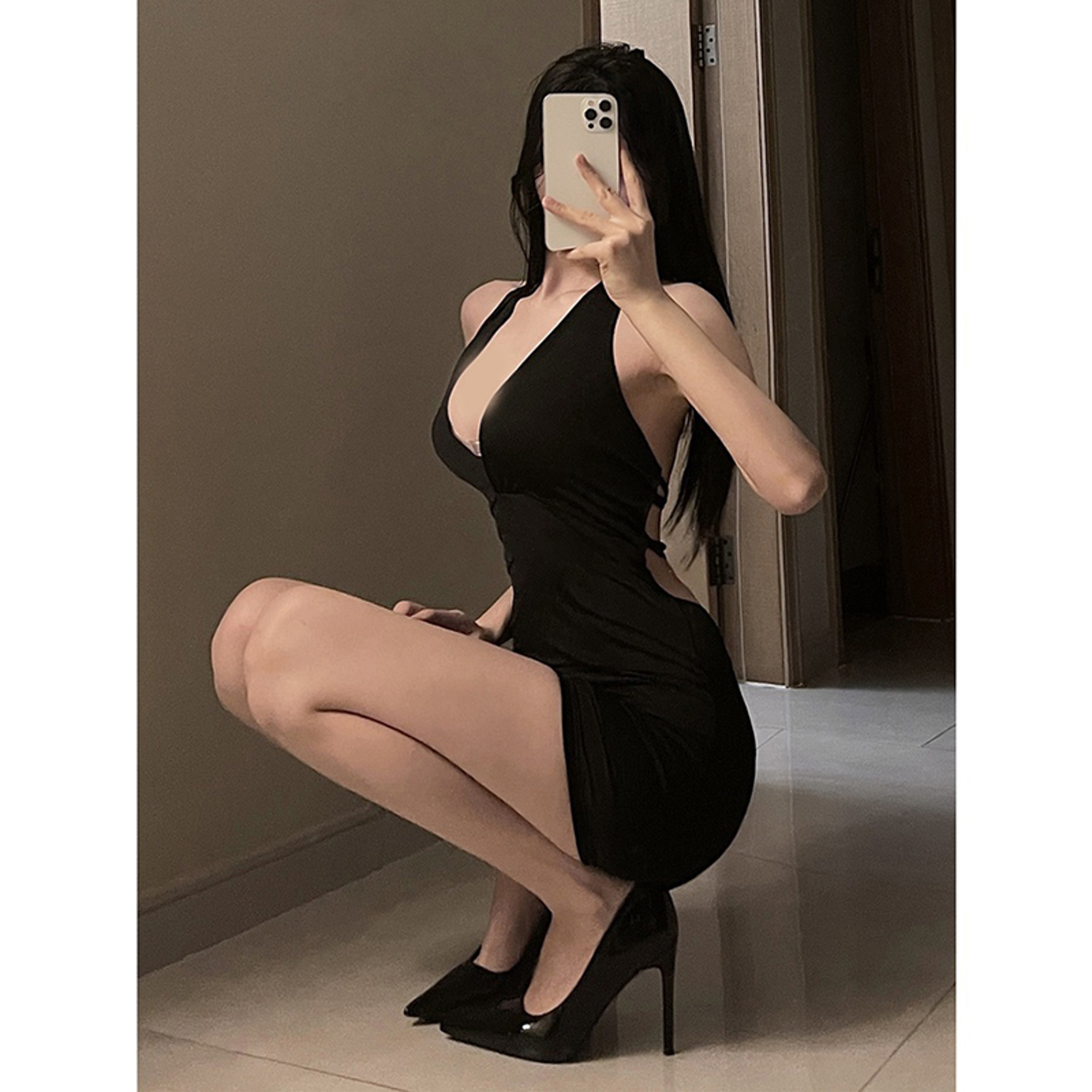 Seductive V Neck Backless Mini Dress  Slim Fit Erotic Party Uniform 3