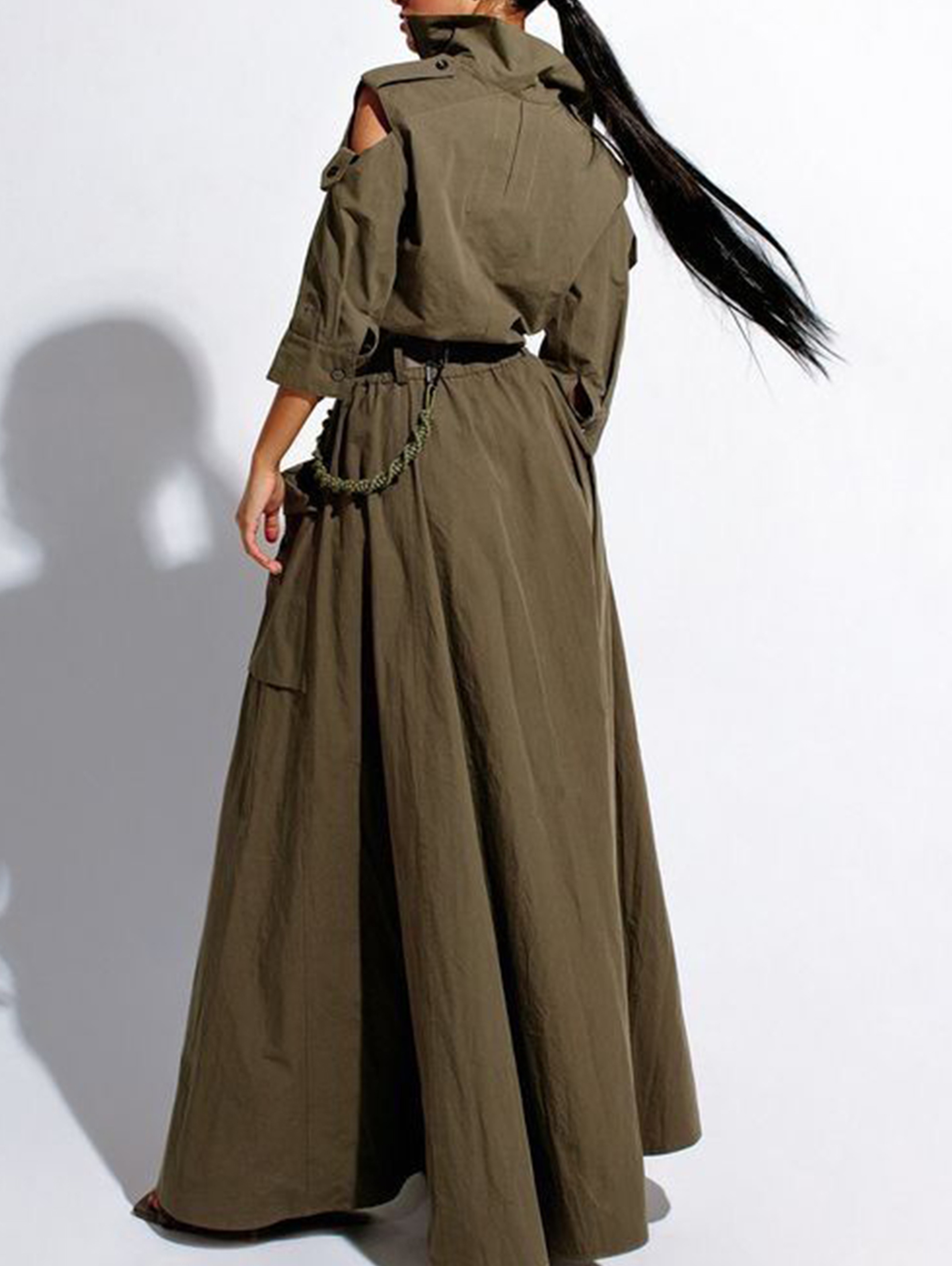Retro Cold Shoulder Maxi Dress With Pockets And Belt 1