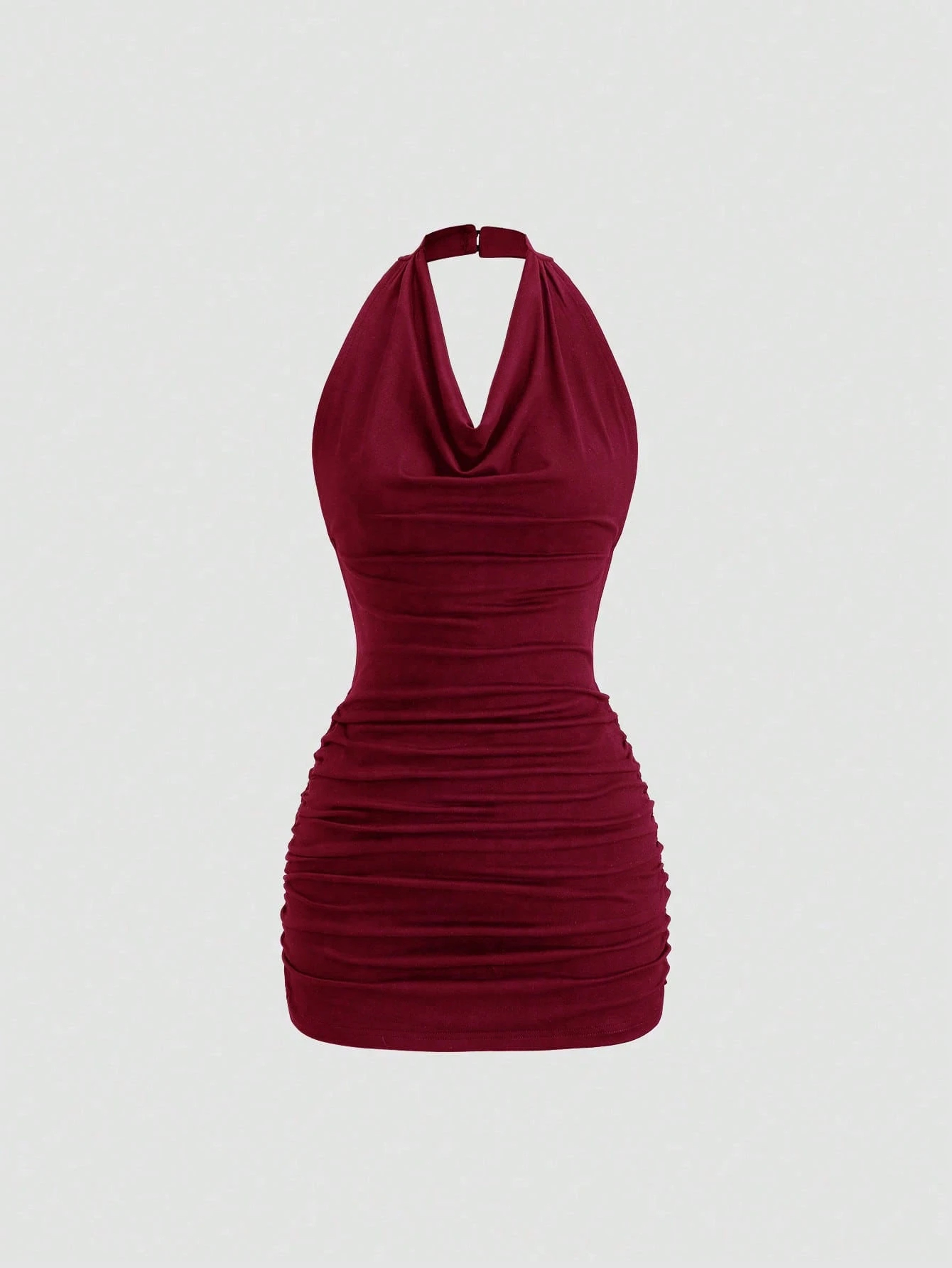 AuraDrape Open Back Halter Mini Dress 0