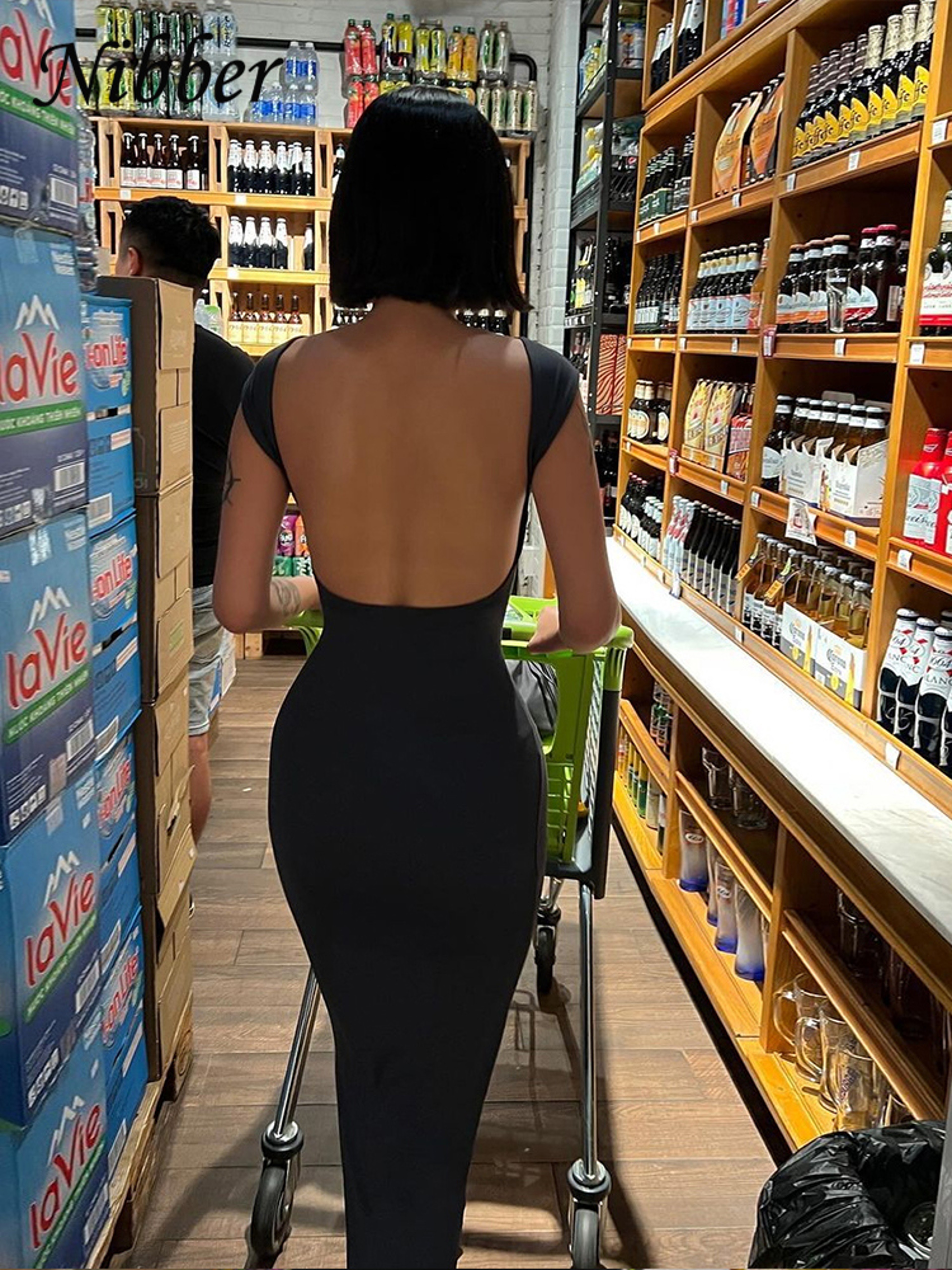 Nibber Backless Maxi Dress  Elegant Short Sleeve Slim Fit Bodycon Long Dress For Women 2