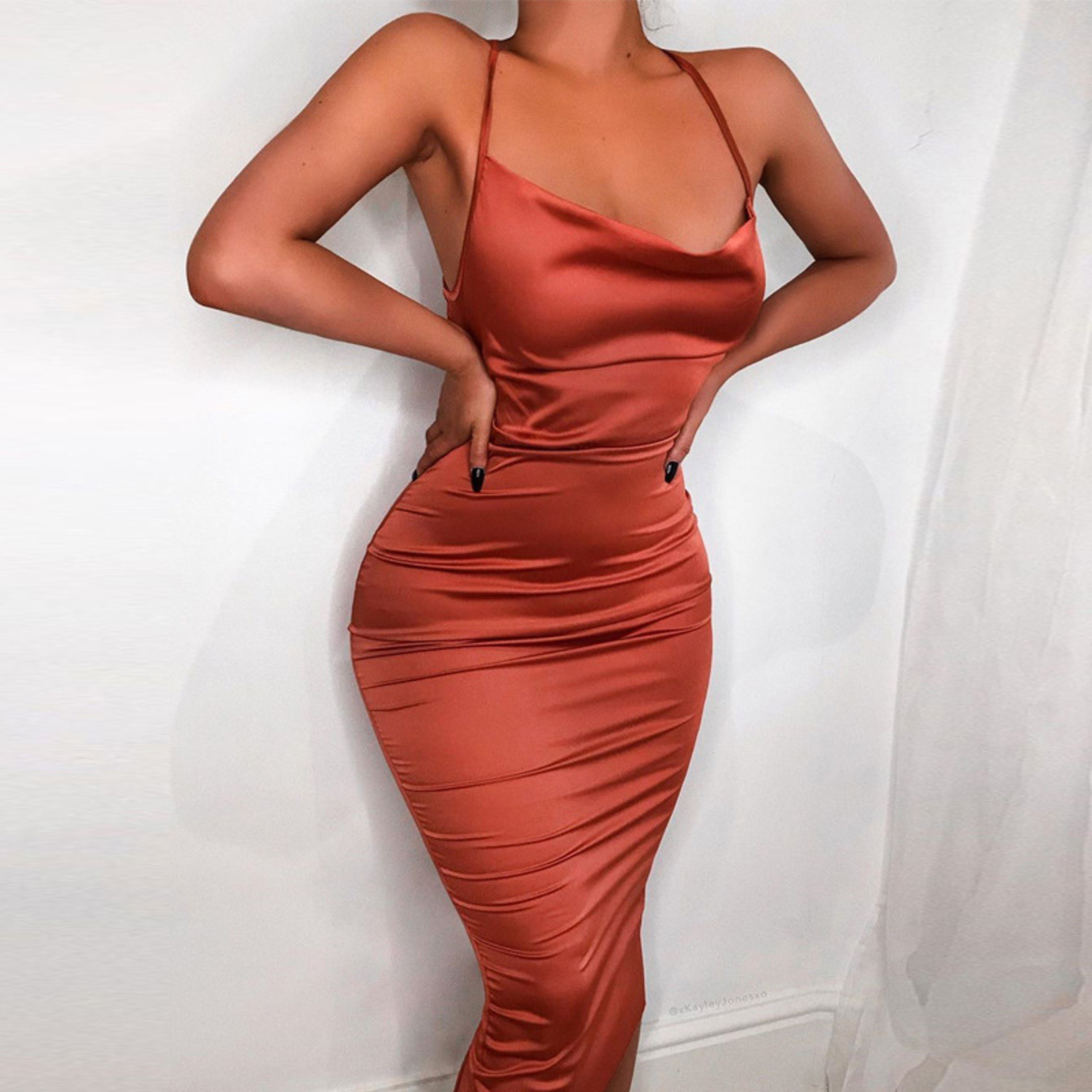Aura Light Pink Backless Satin Midi Dress  Elegant Lace Up Bodycon Party Dress 5