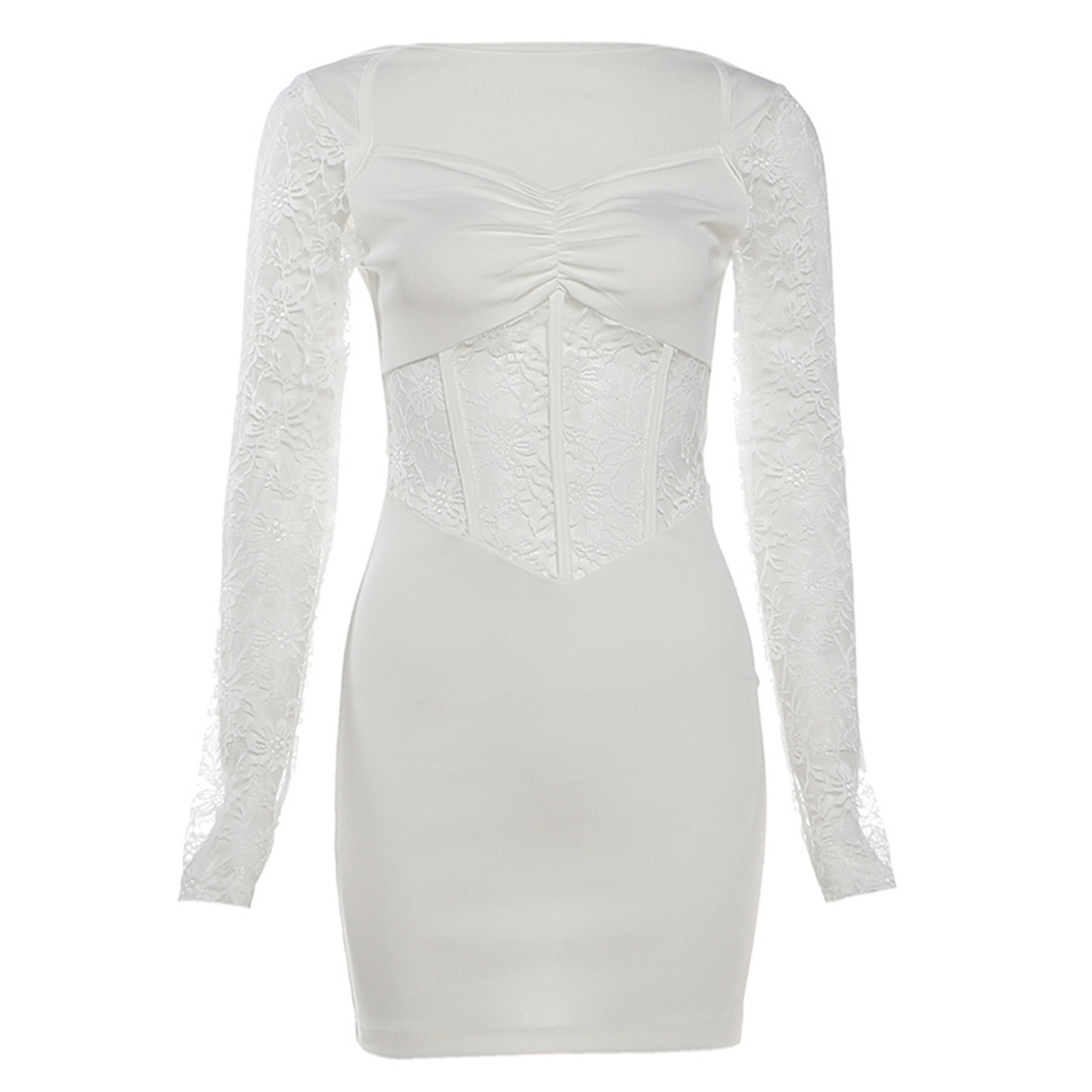 Nibber Elegant Lace Stitching Fishbone Bodycon Mini Dress – view 8