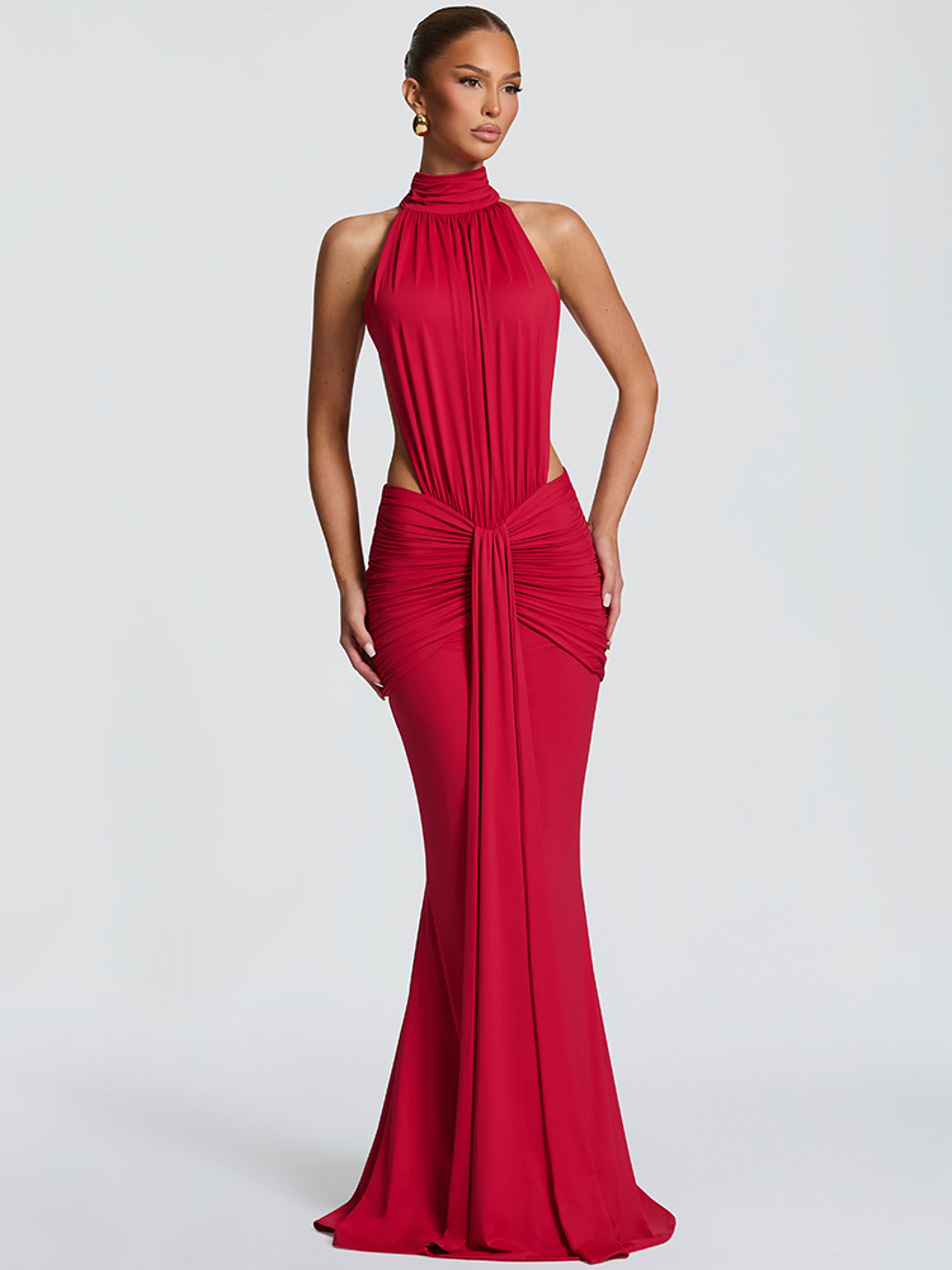 Mozision Backless Turtleneck Maxi Dress Elegant Ruched Bodycon Evening Gown for Club Party – view 6