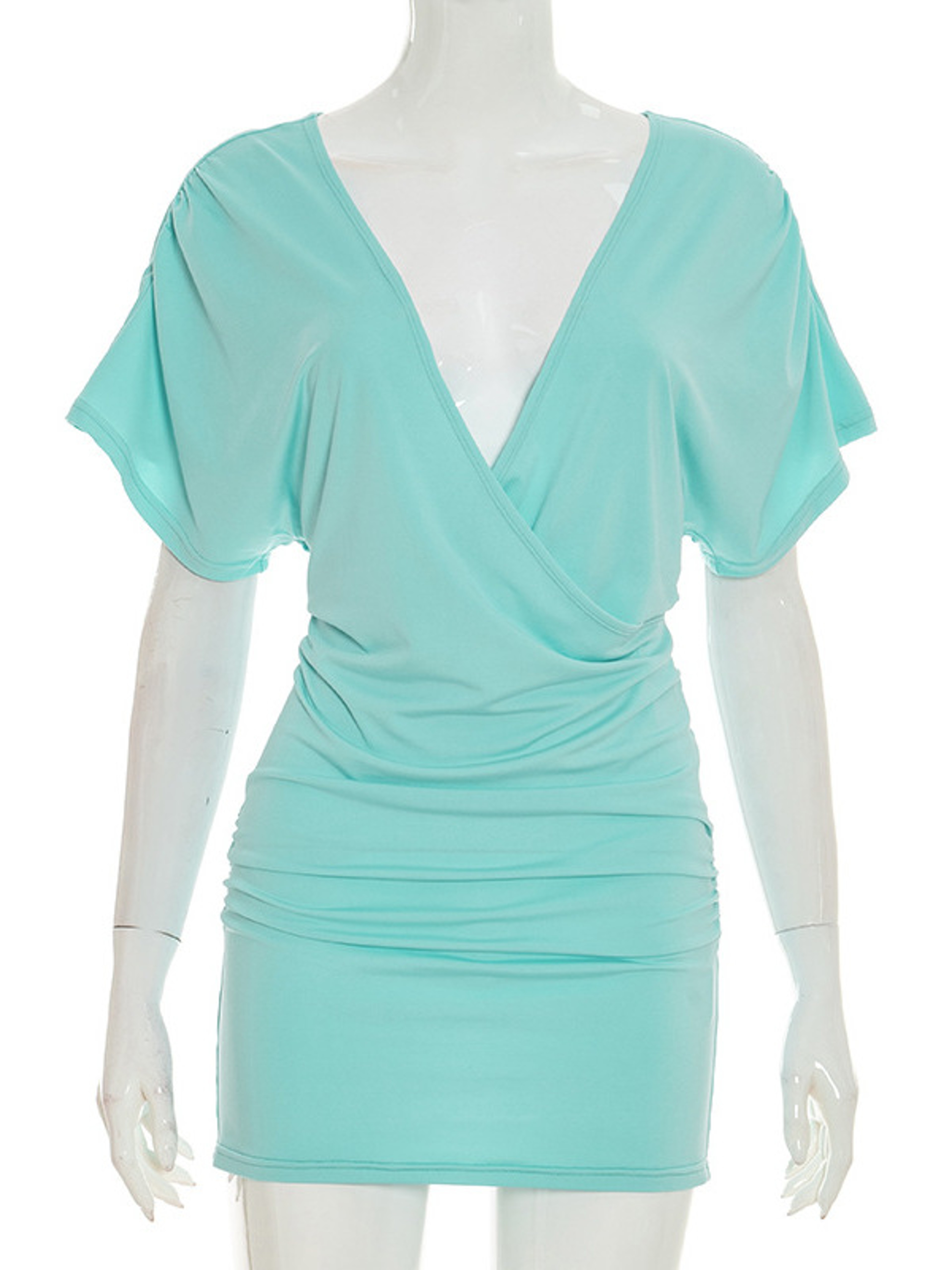 Elegance Aura Deep VNeck Ruched Backless Bodycon Party Dress 5