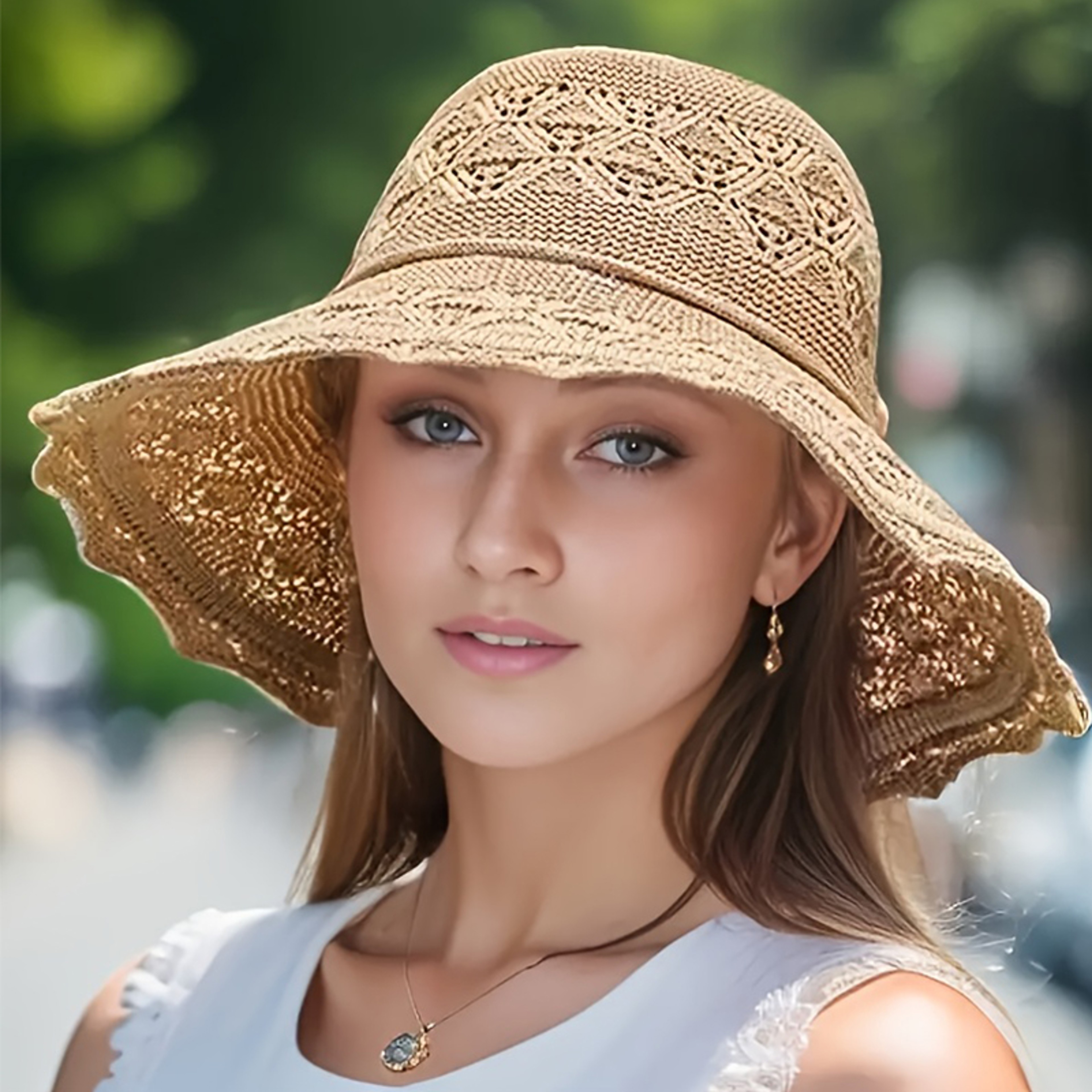 SereneWave Womens Wide Brim Straw Sun Hat  Foldable Beach  Summer UV Protection Cap 3