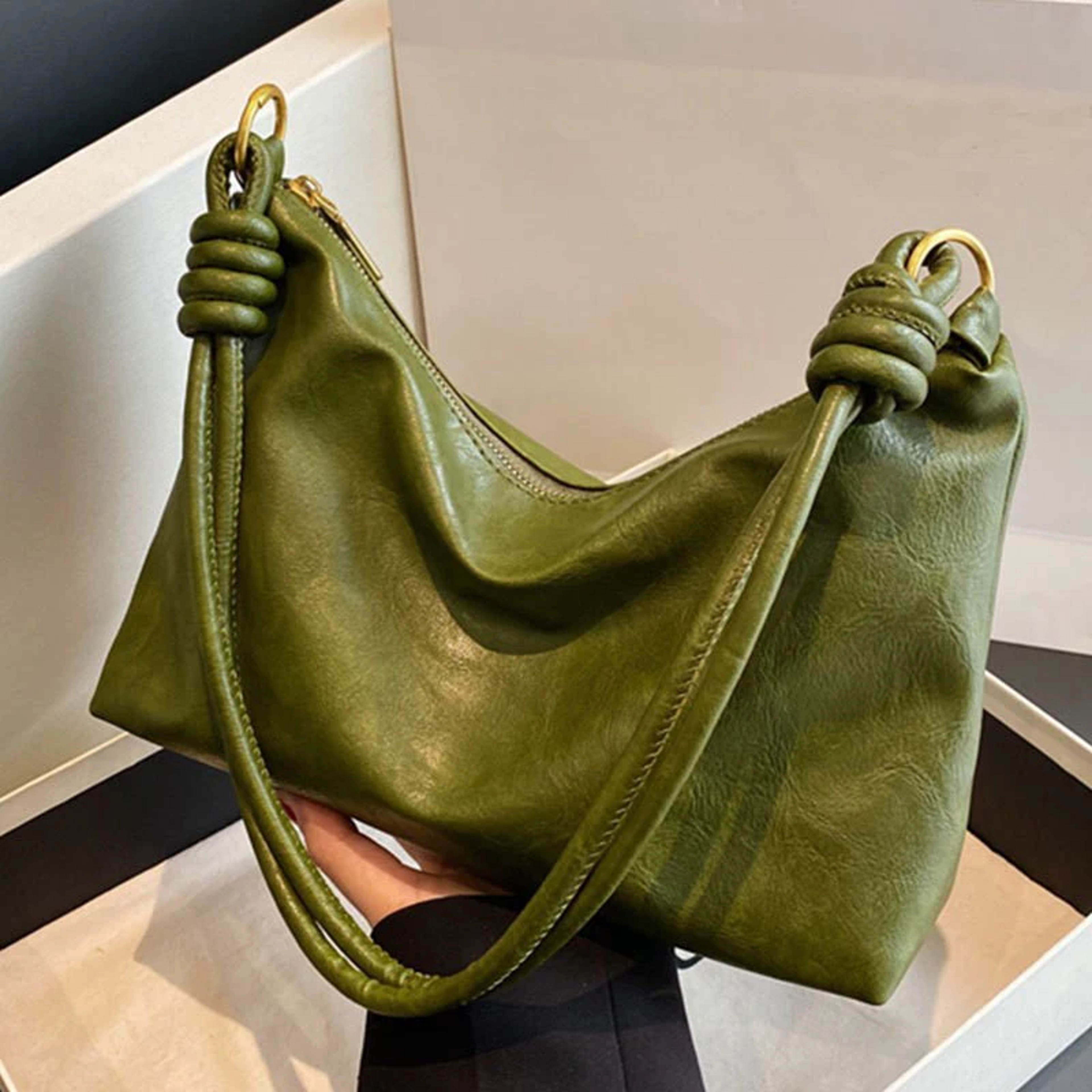 High-End Soft Leather Crossbody Bag with Geometric Wide Strap – view 1