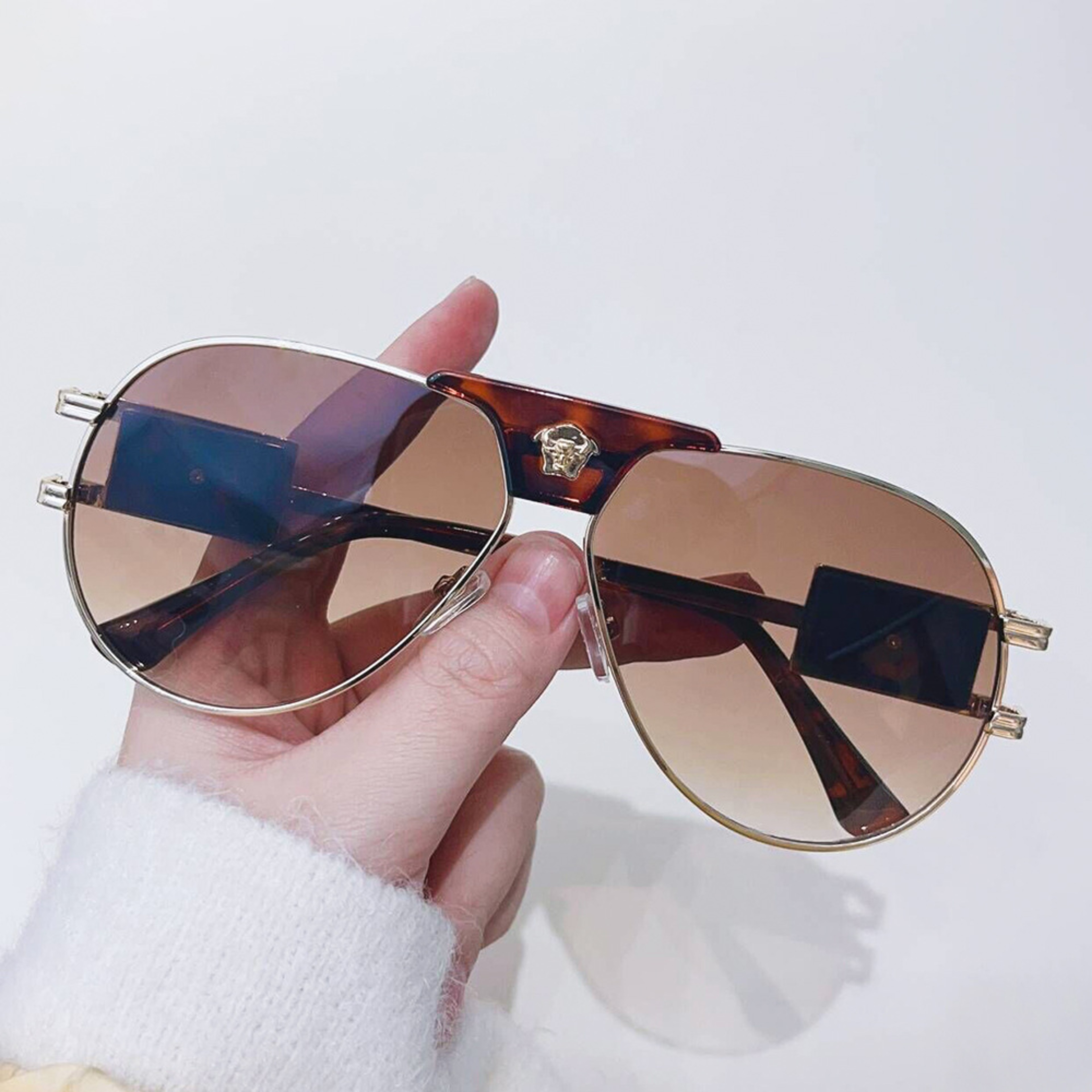 Aura Luxe Women's Aviator Sunglasses with Cattle Head Accents Designer Pilot Sun Glasses – view 3