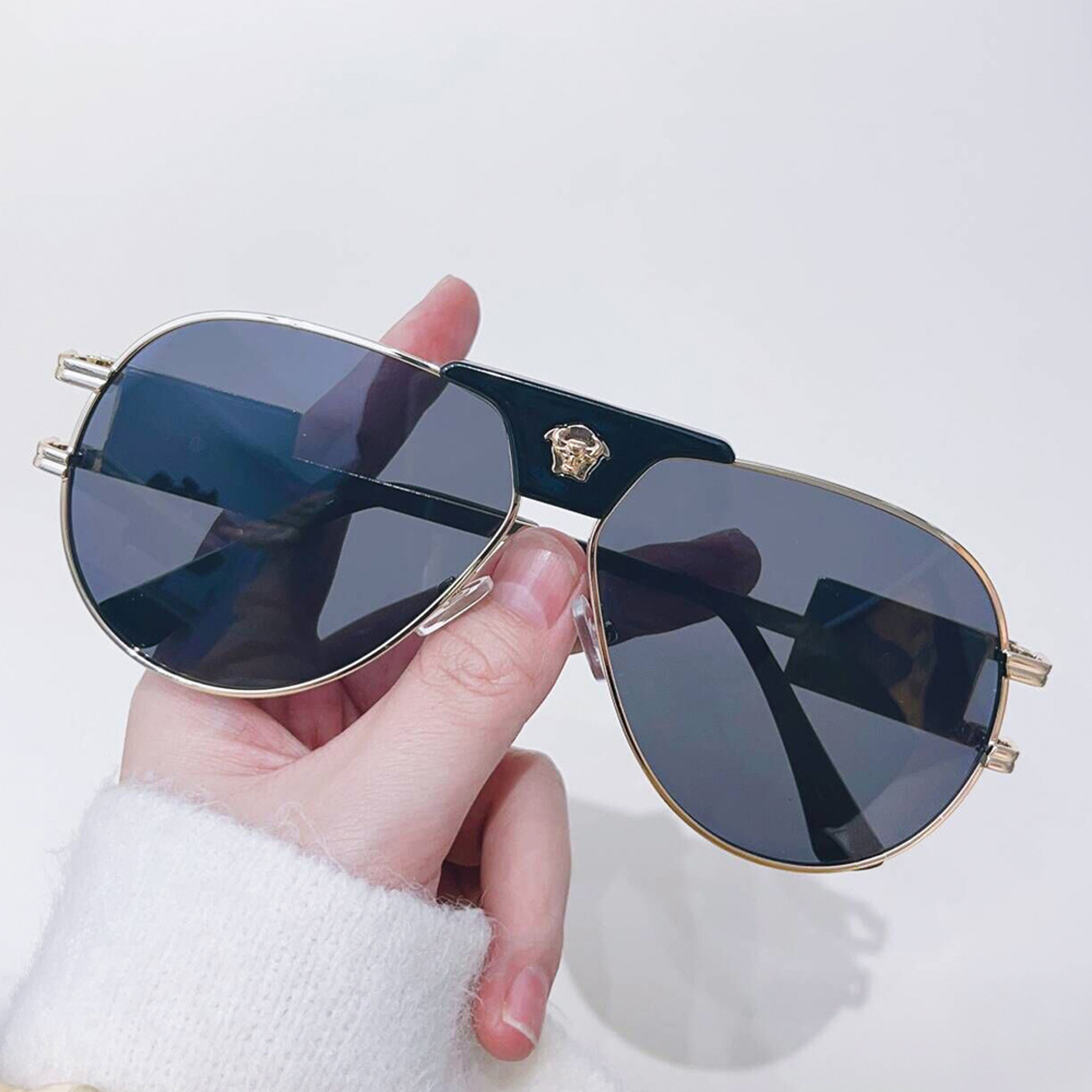 Aura Luxe Women's Aviator Sunglasses with Cattle Head Accents Designer Pilot Sun Glasses – view 4