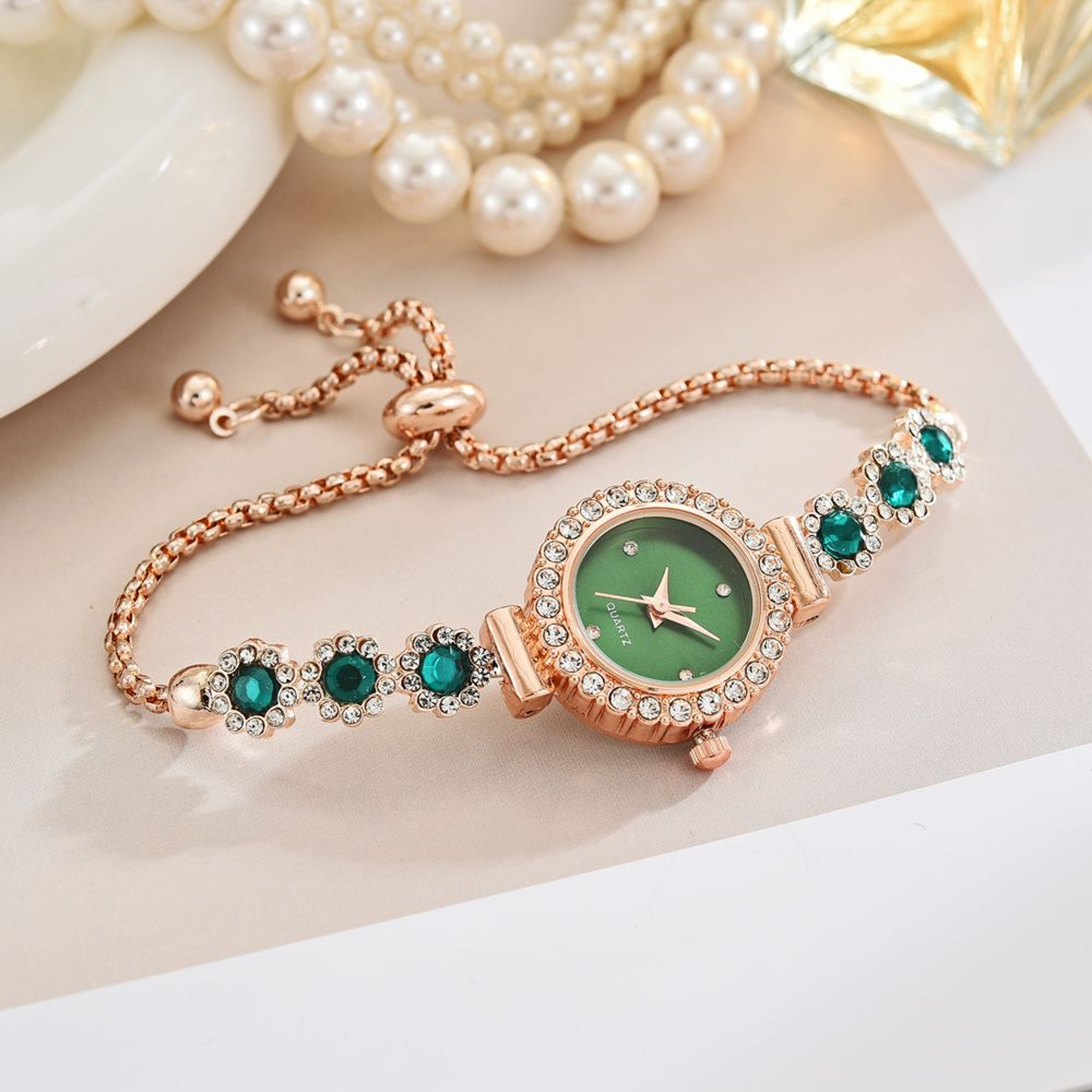 Elegant Floral Rhinestone Bracelet Watch for Women Crystal Dress Wristwatch – view 7