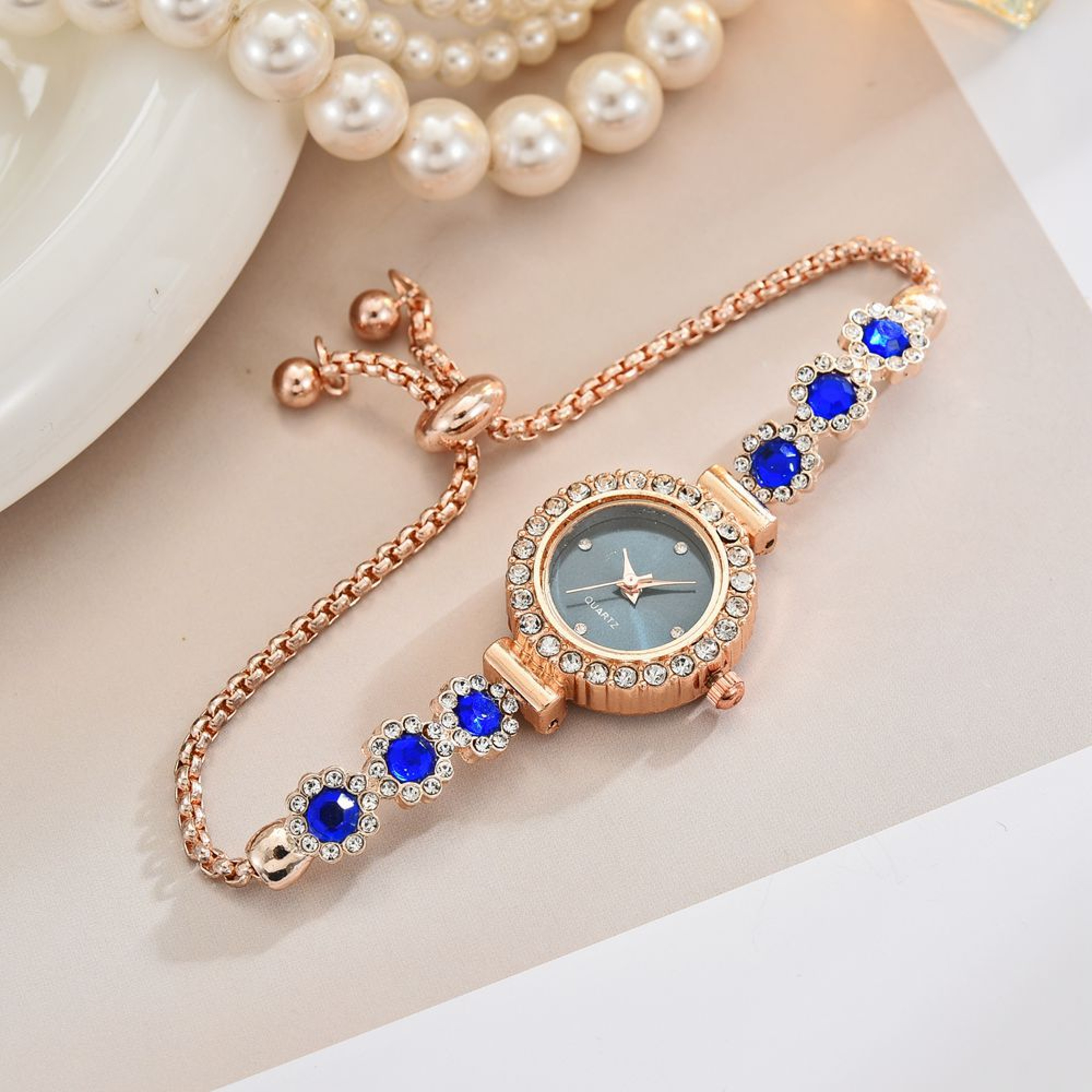 Elegant Floral Rhinestone Bracelet Watch for Women Crystal Dress Wristwatch – view 8